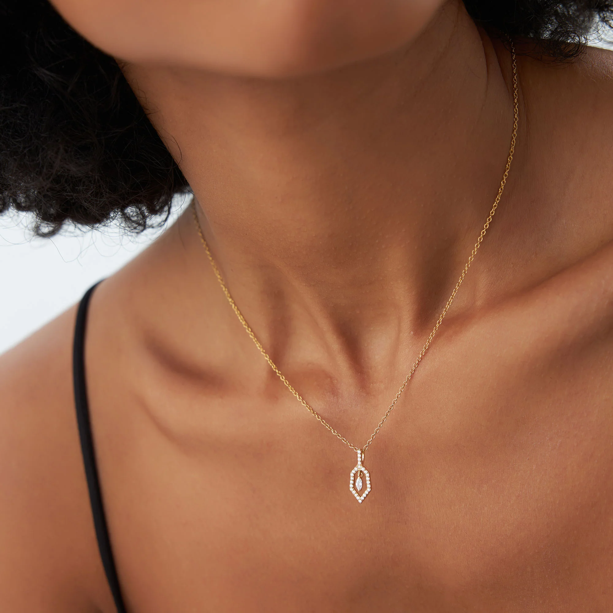 14k Marquise Shape Dangle Diamond Necklace - Image 3