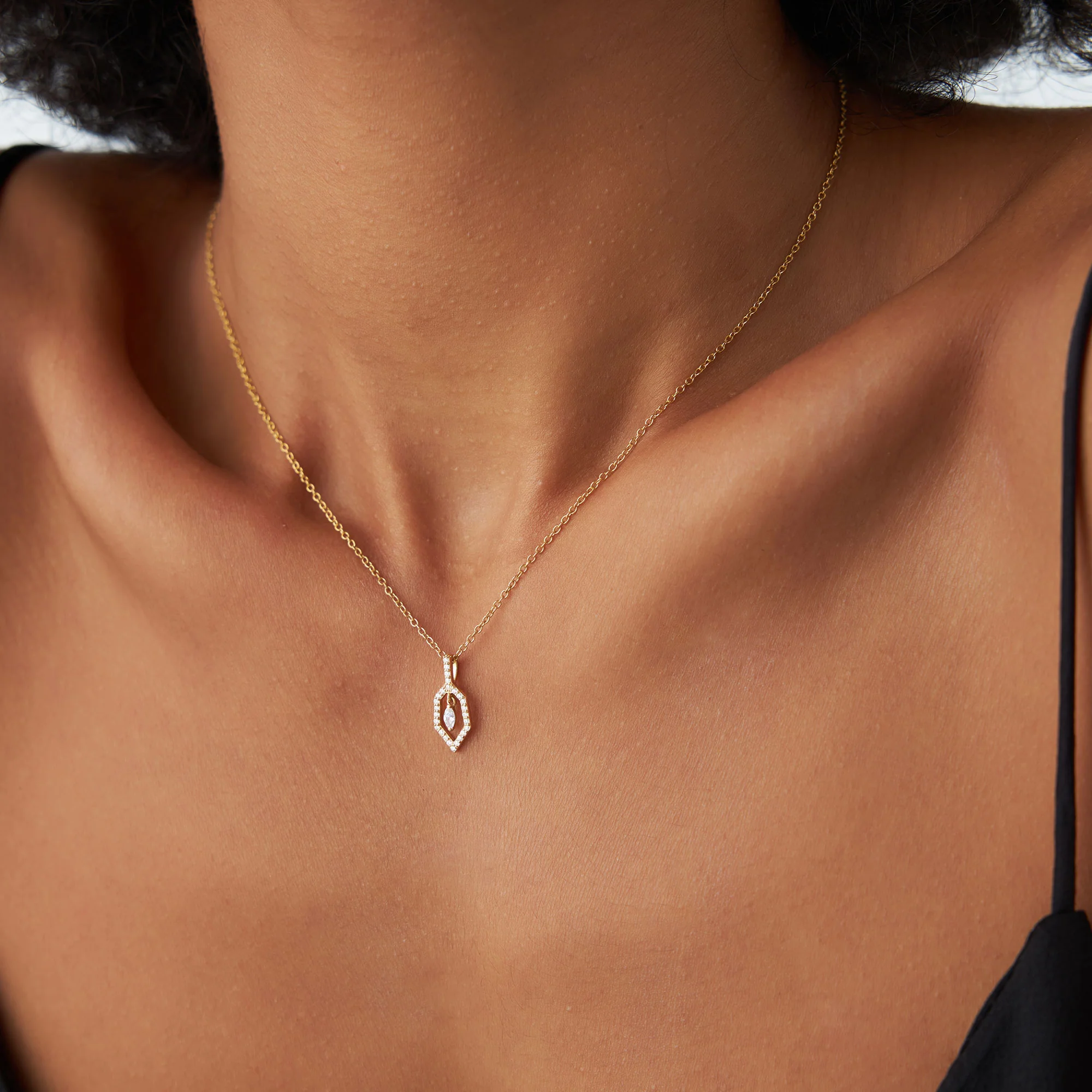 14k Marquise Shape Dangle Diamond Necklace - Image 4