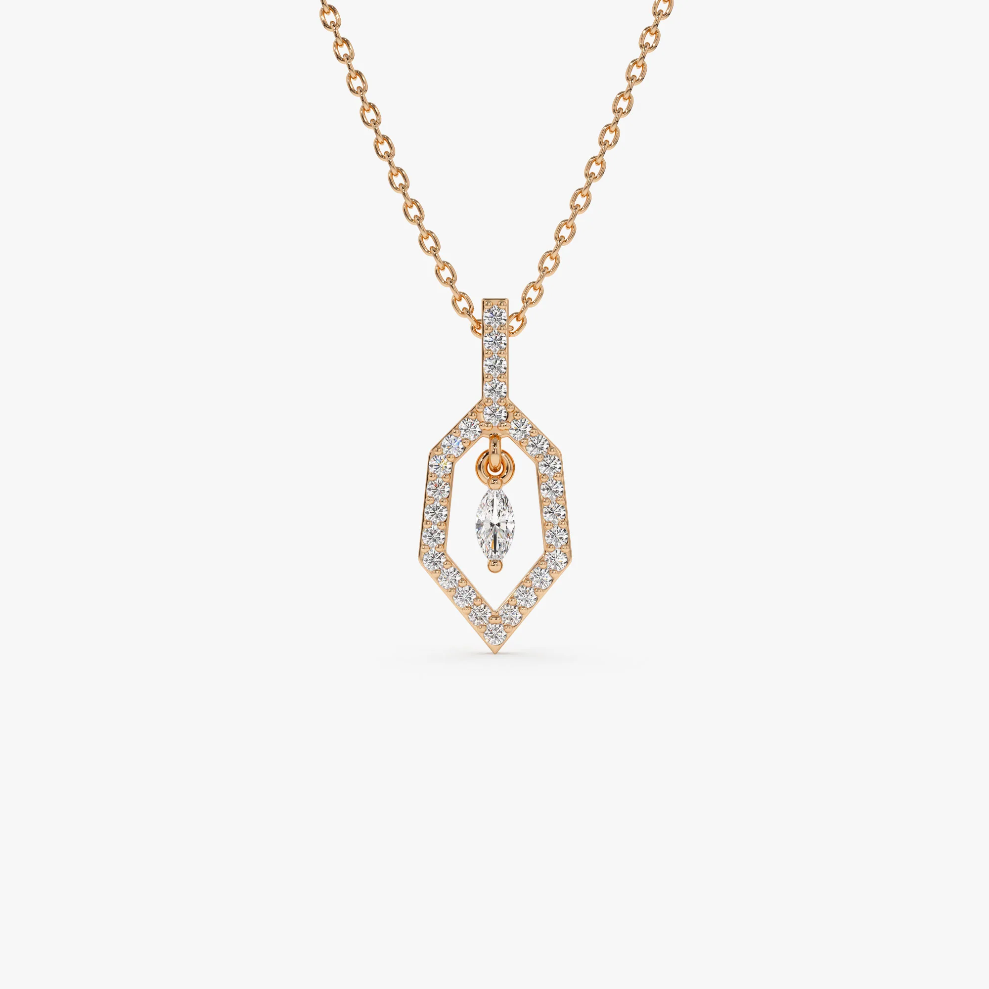 14k Marquise Shape Dangle Diamond Necklace - Image 5