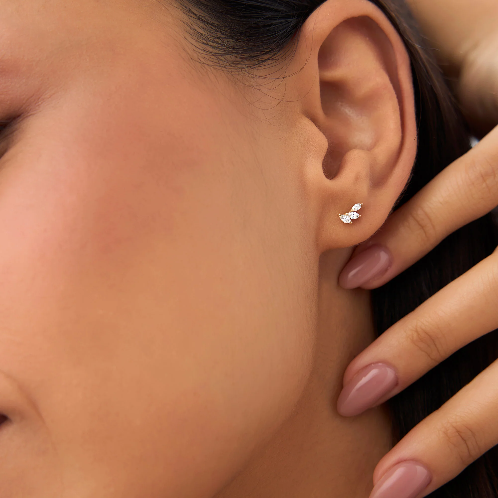 14k Marquise Shaped Diamond Mini Ear Climber - Image 2