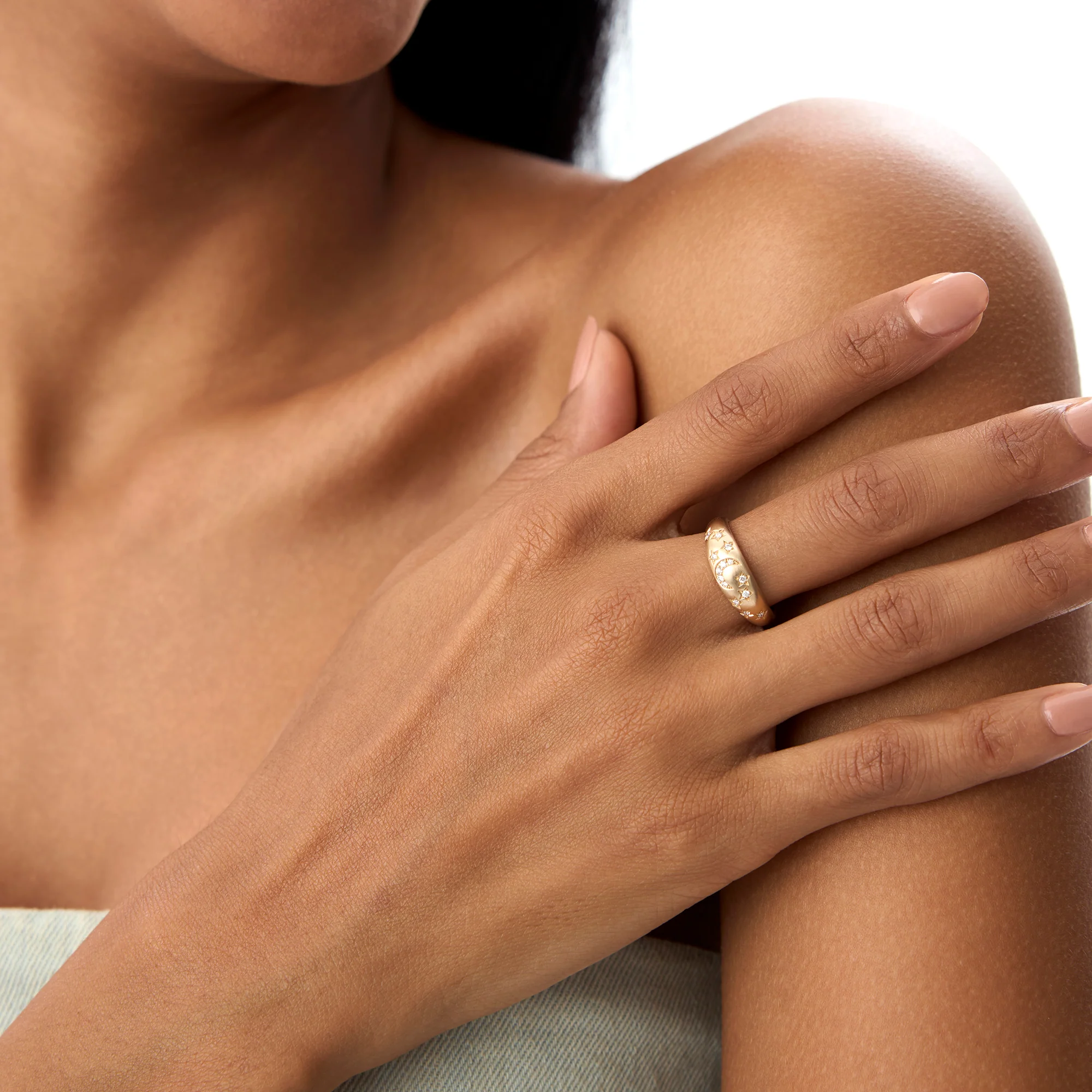 14k Matte Finish Celestial Diamond Ring - Image 2