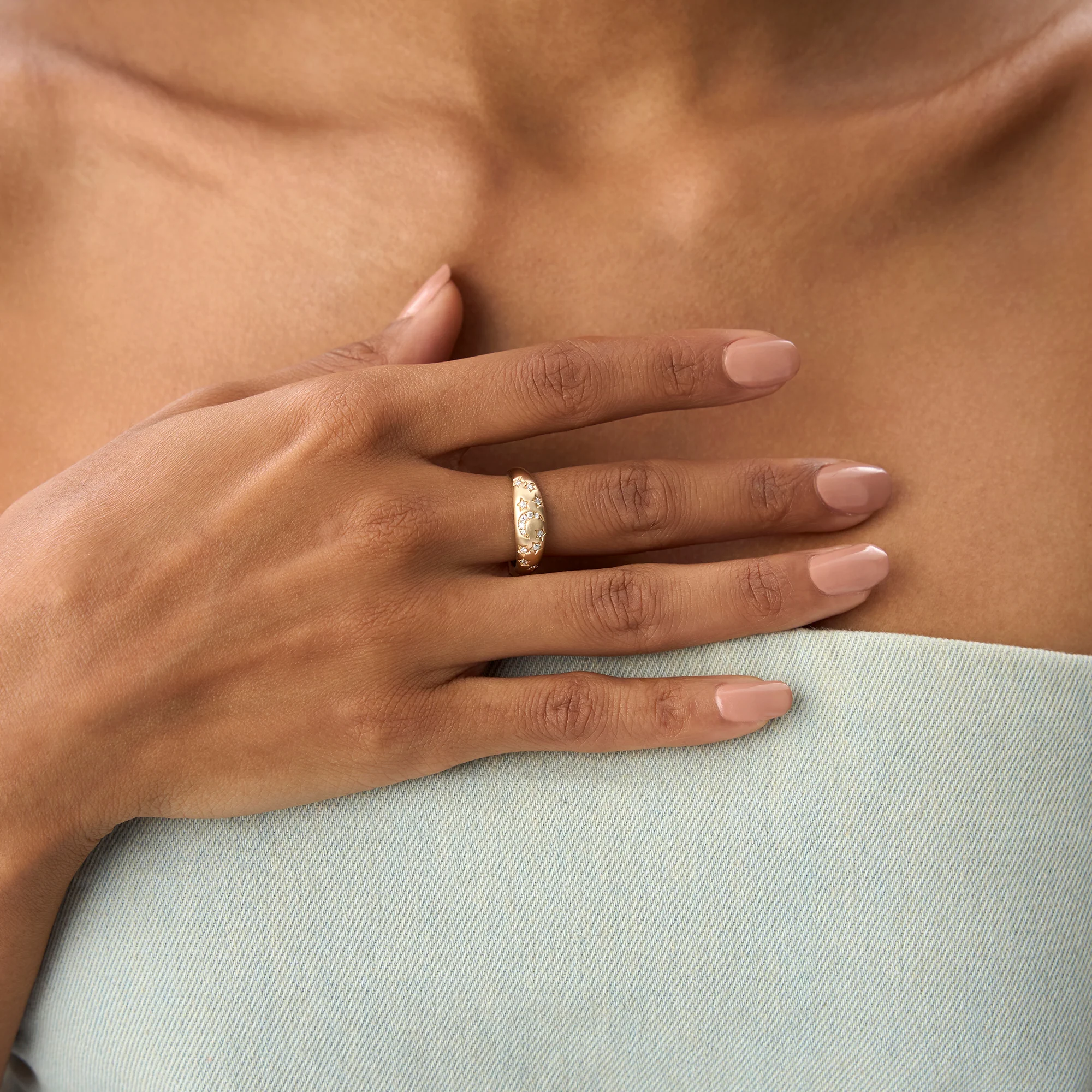 14k Matte Finish Celestial Diamond Ring - Image 5