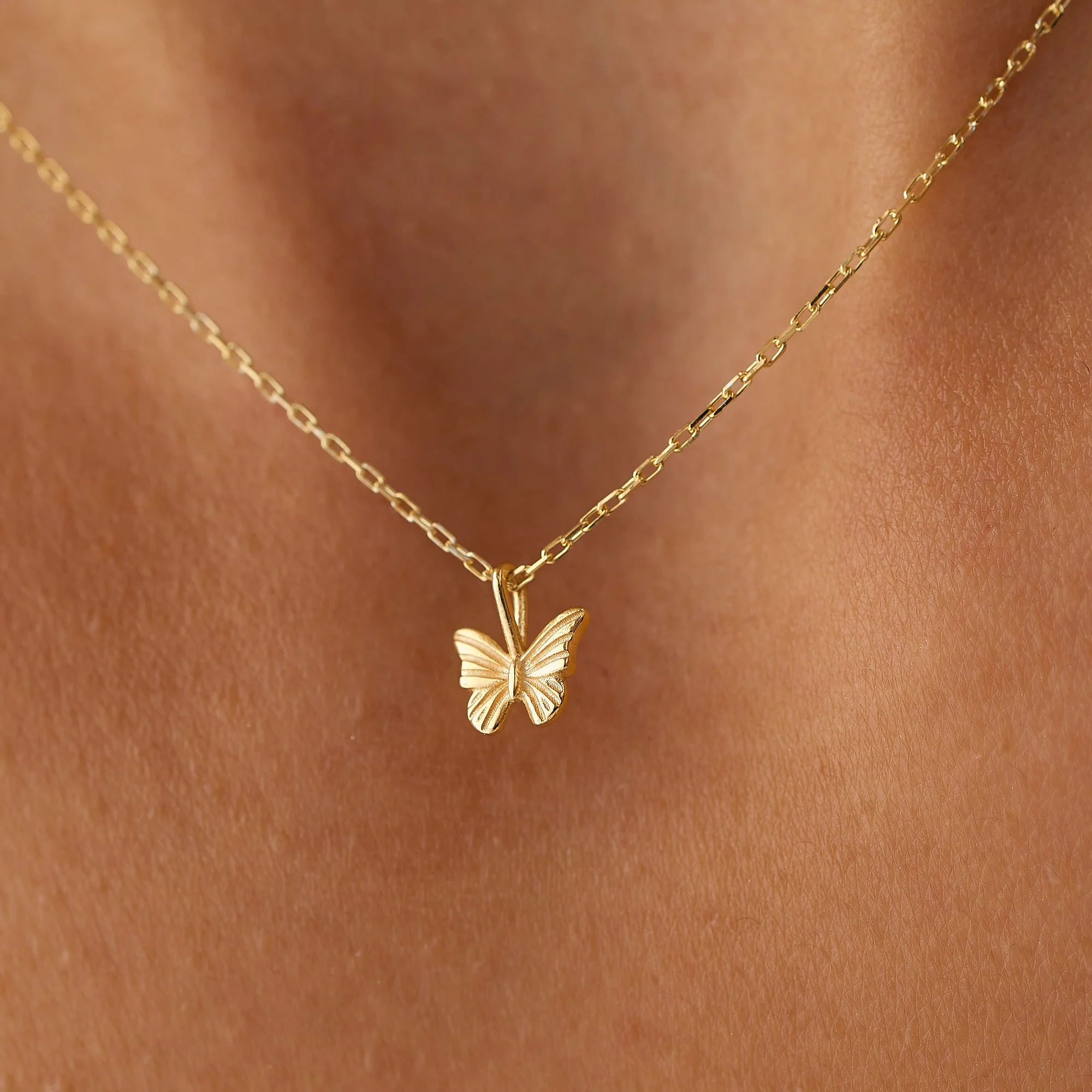 14k Mini Butterfly Charm Necklace - Image 2