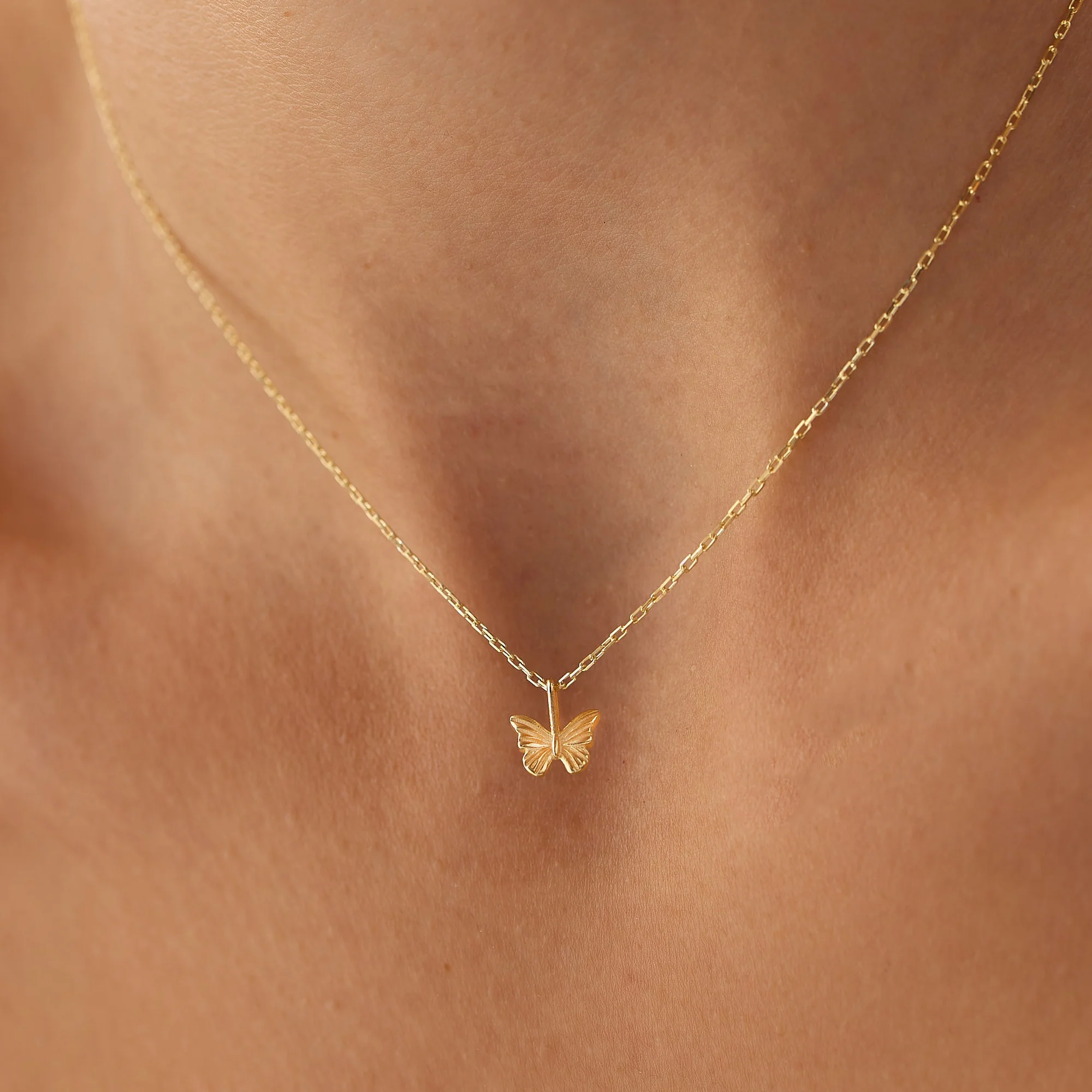14k Mini Butterfly Charm Necklace - Image 4