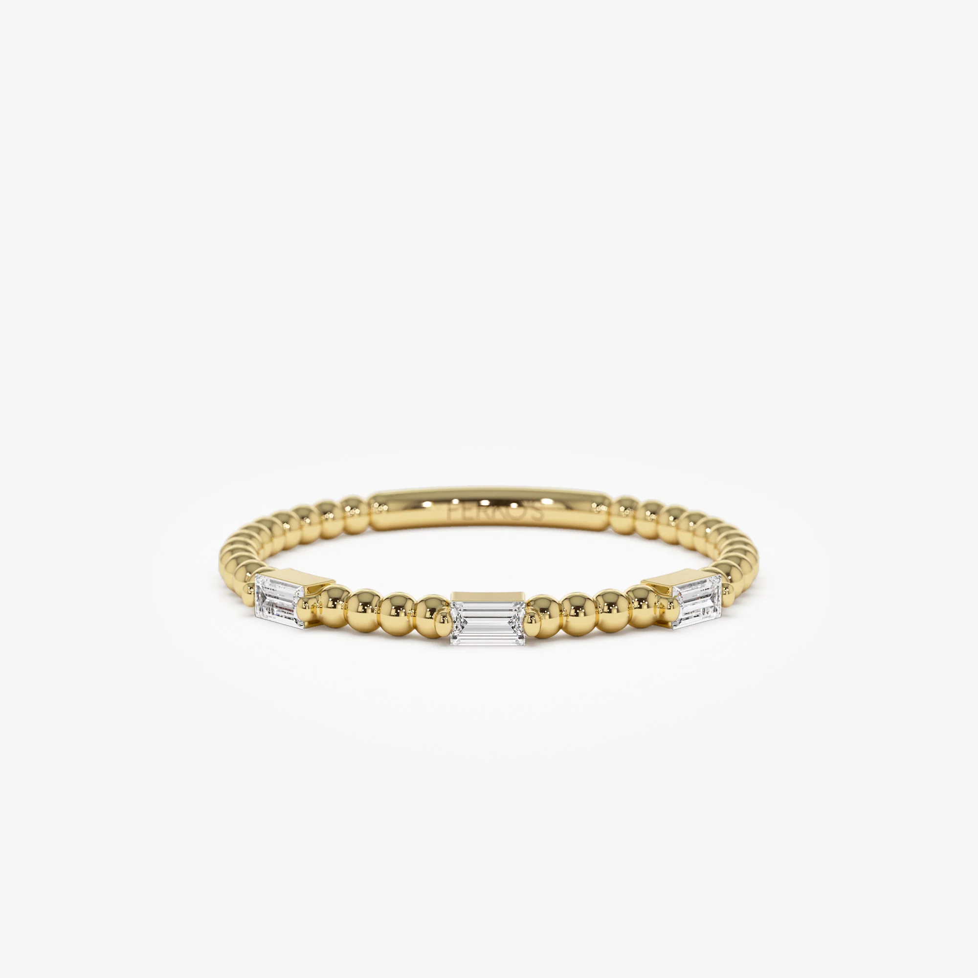 14K Minimalist Beaded Baguette Diamond Ring