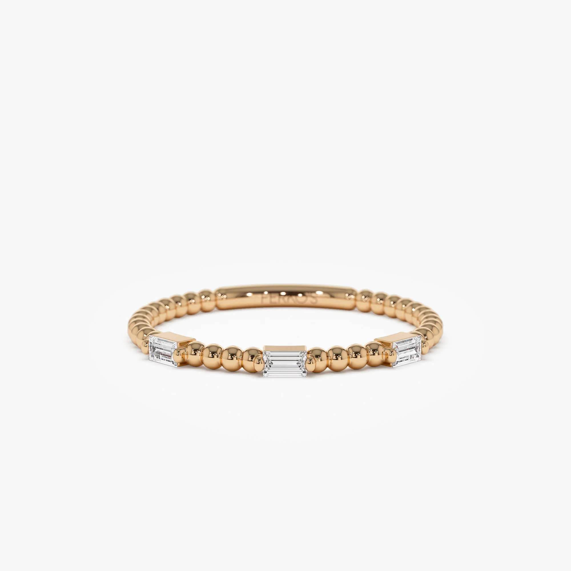 14K Minimalist Beaded Baguette Diamond Ring - Image 4