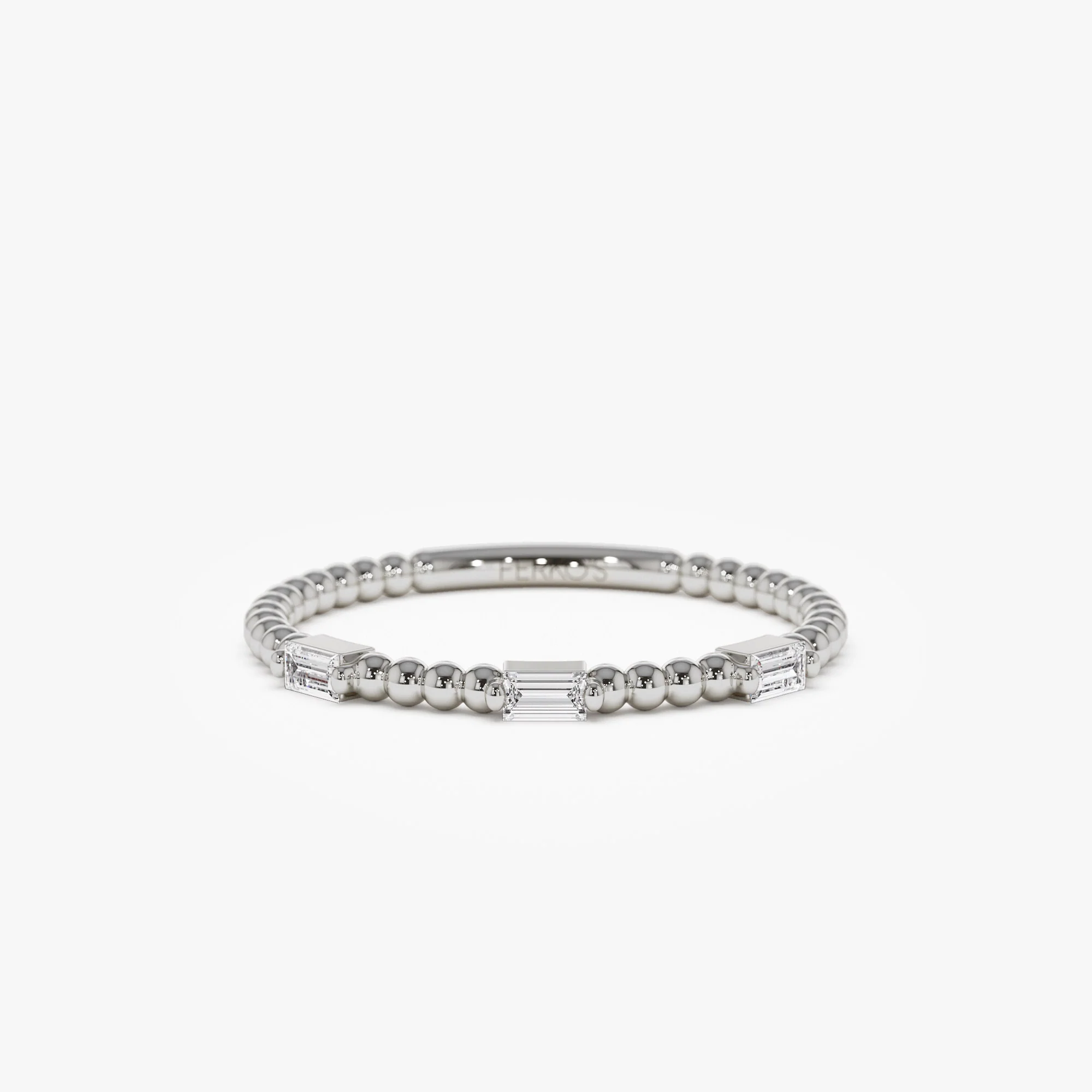 14K Minimalist Beaded Baguette Diamond Ring - Image 5