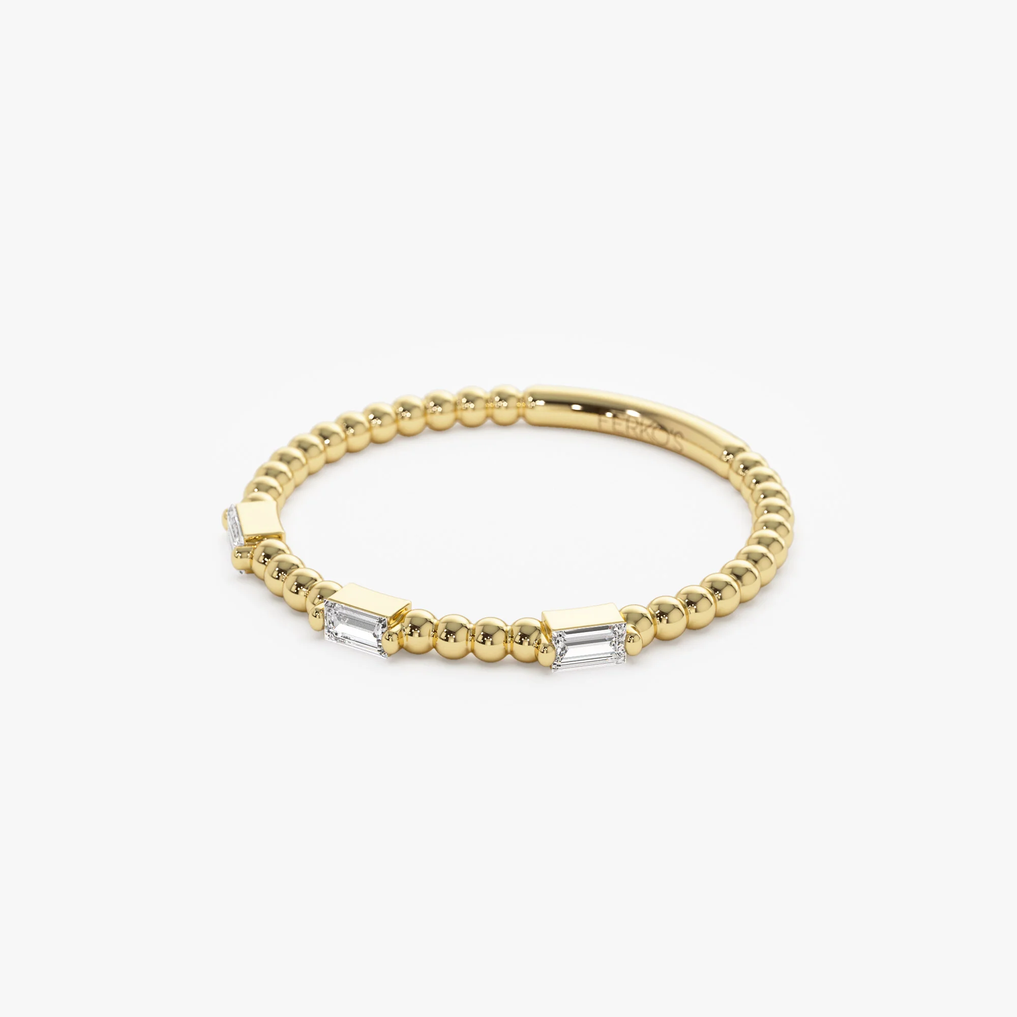 14K Minimalist Beaded Baguette Diamond Ring - Image 6