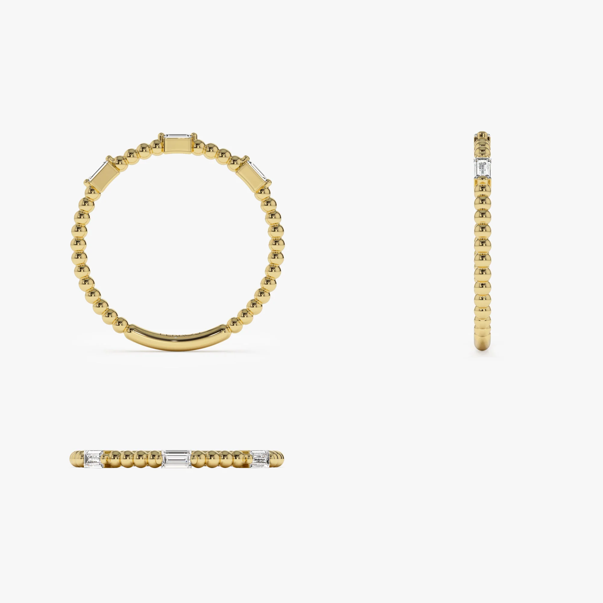 14K Minimalist Beaded Baguette Diamond Ring - Image 7