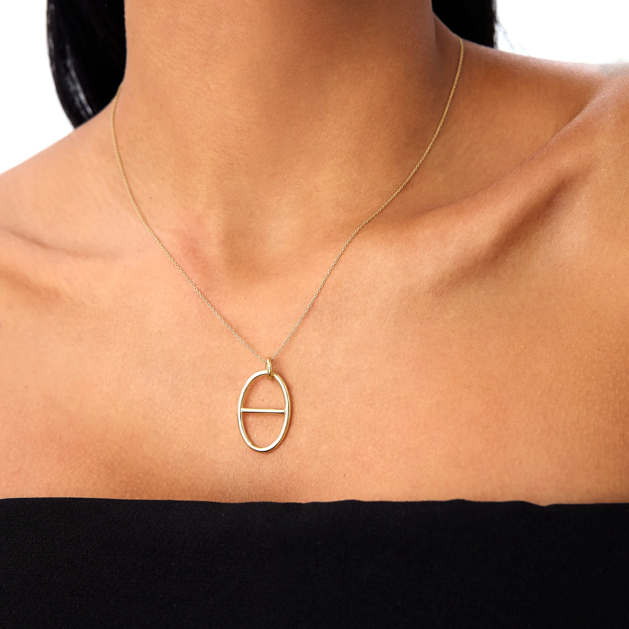 14k Minimalist Oval Pendant Necklace - Image 6