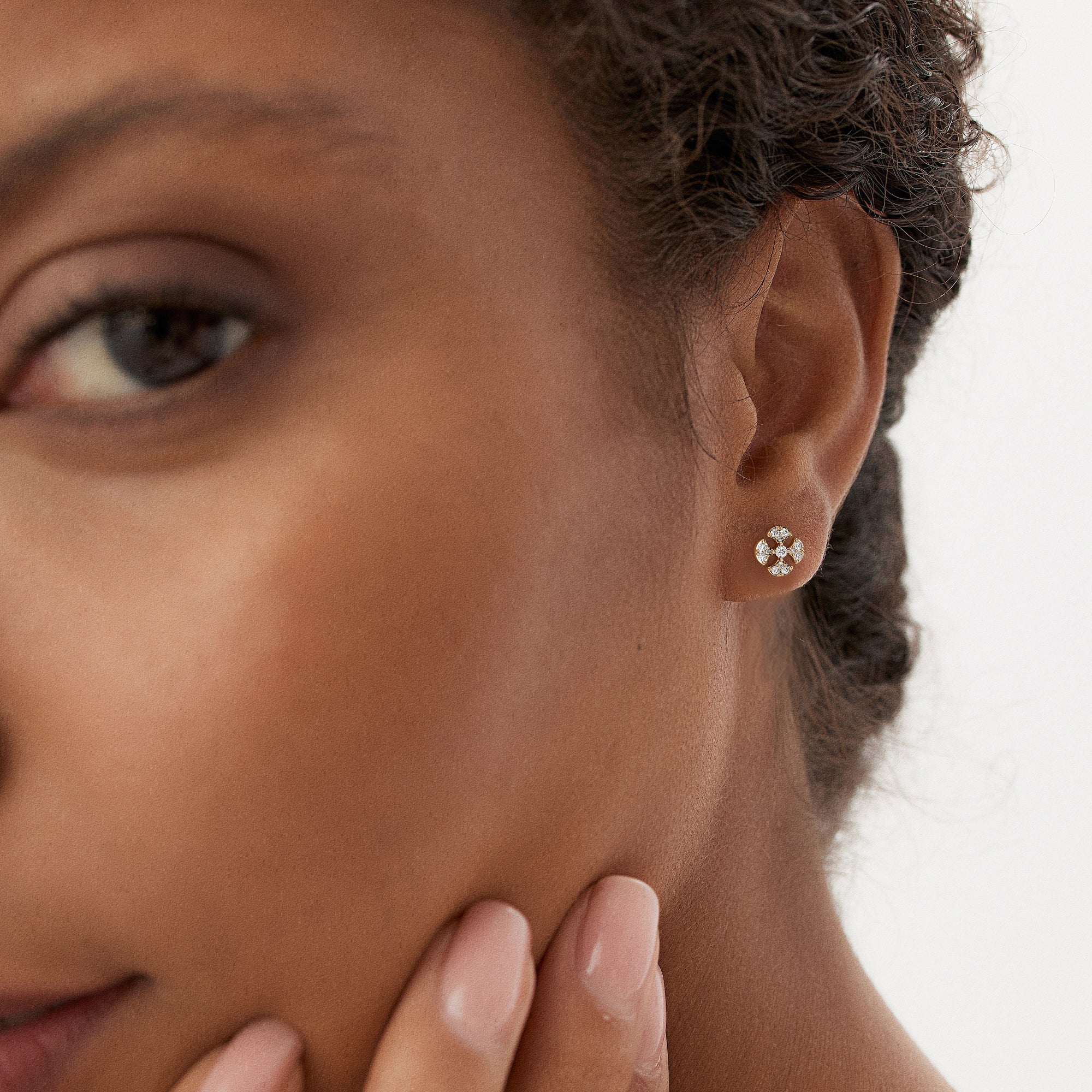 14K Minimalist Petal Diamond Cluster Studs - Image 3