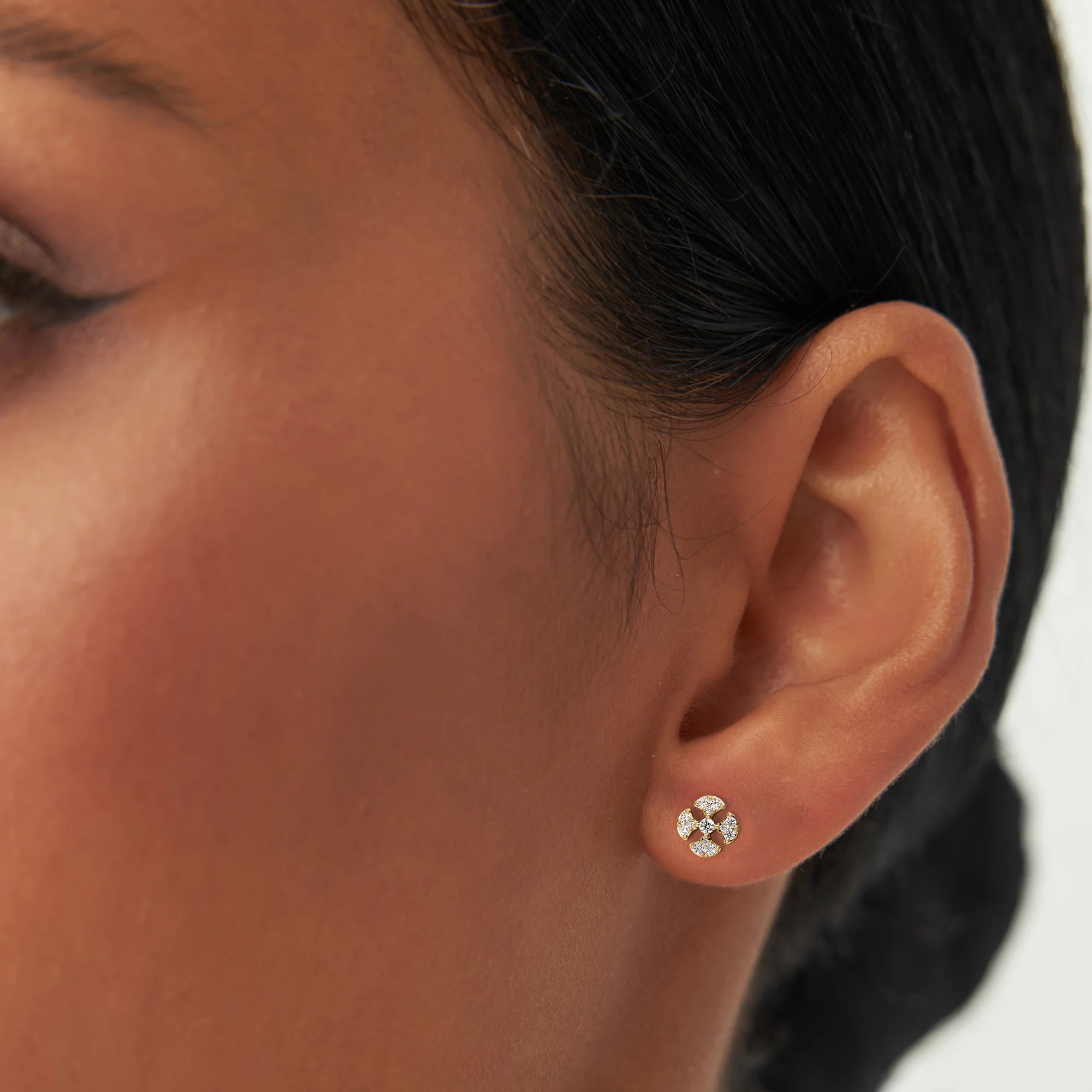 14K Minimalist Petal Diamond Cluster Studs - Image 4