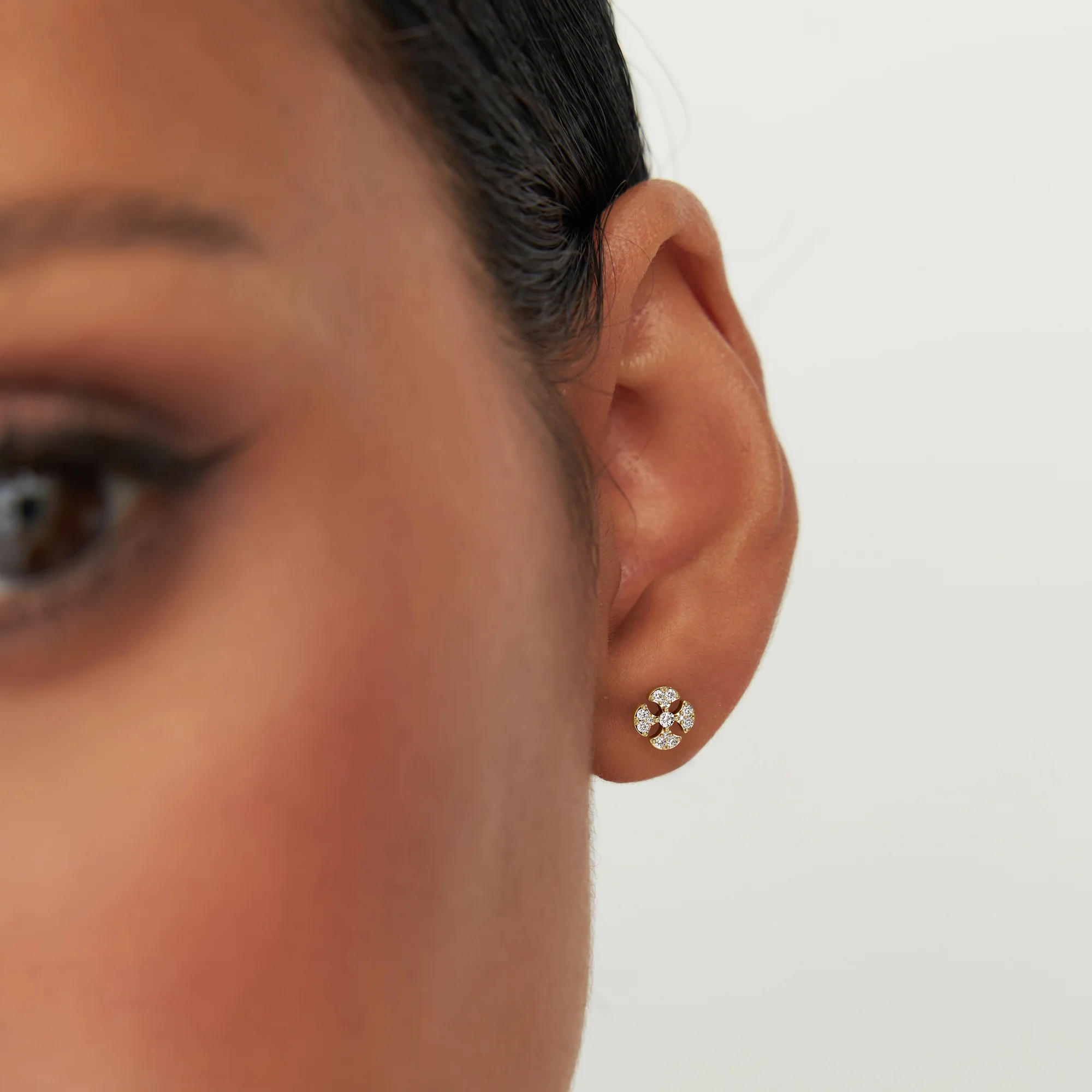 14K Minimalist Petal Diamond Cluster Studs - Image 5
