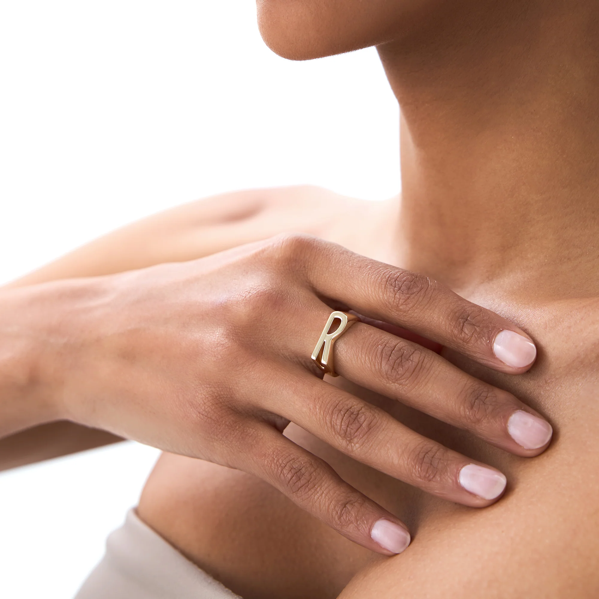 14k Gold Modern Abstract Personalized Initial Ring - Image 4