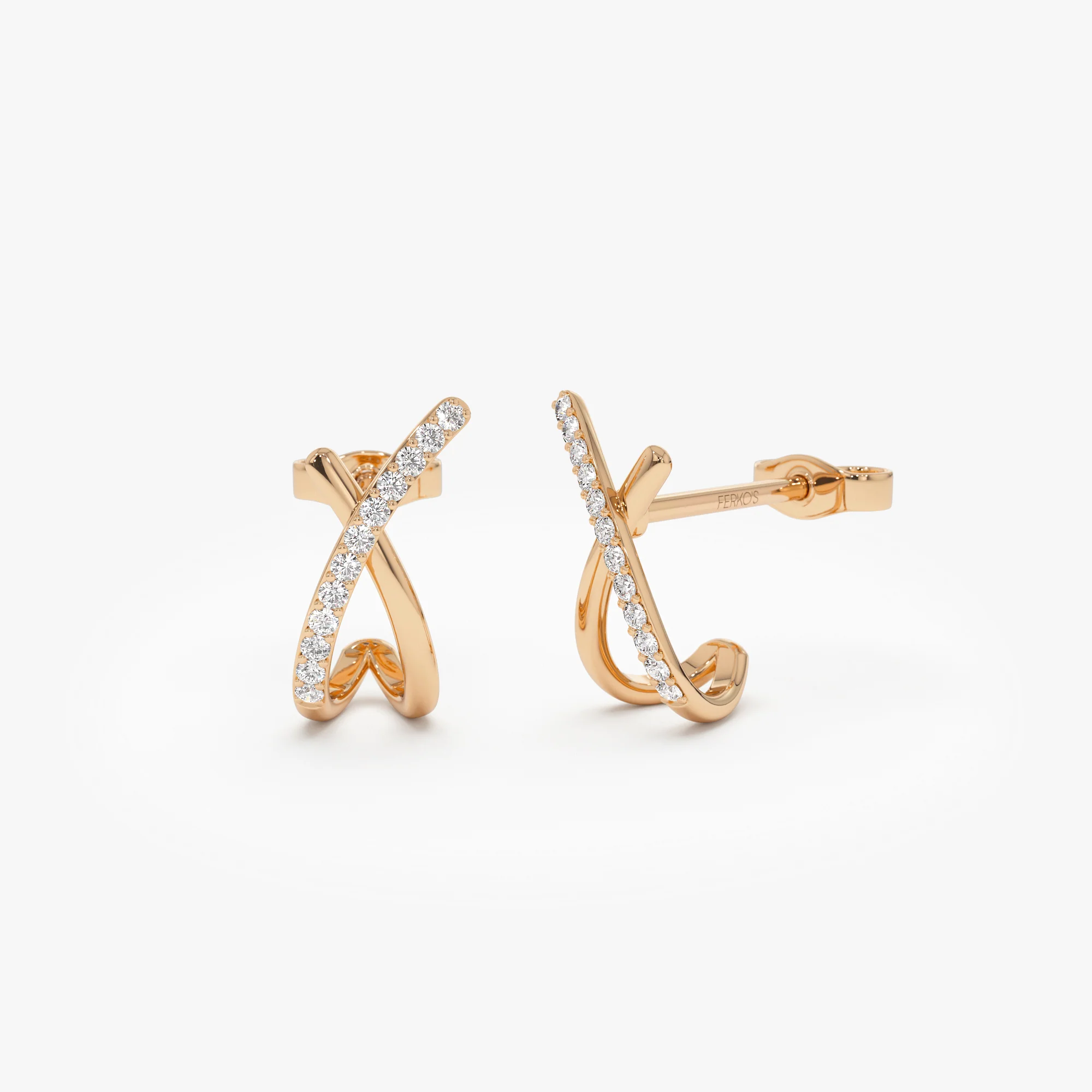 14k Moden X Design Diamond Studs - Image 4