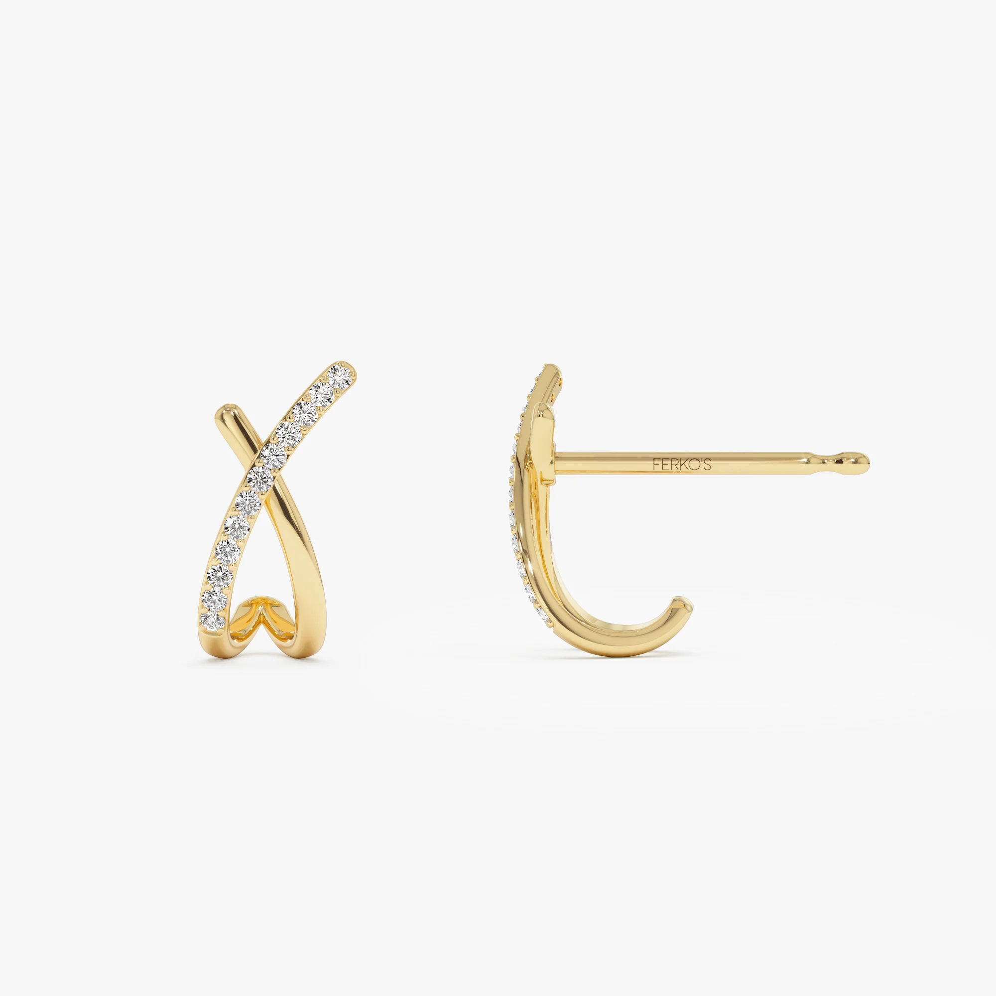 14k Moden X Design Diamond Studs - Image 6