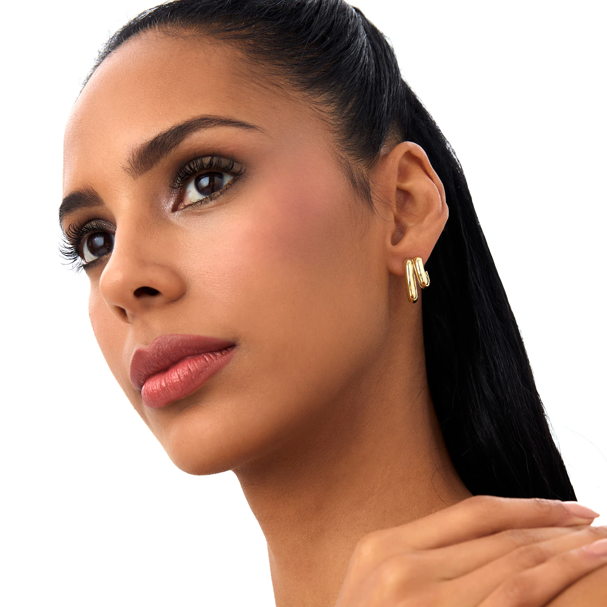 14k Modern Double Hoop Earrings - Image 2
