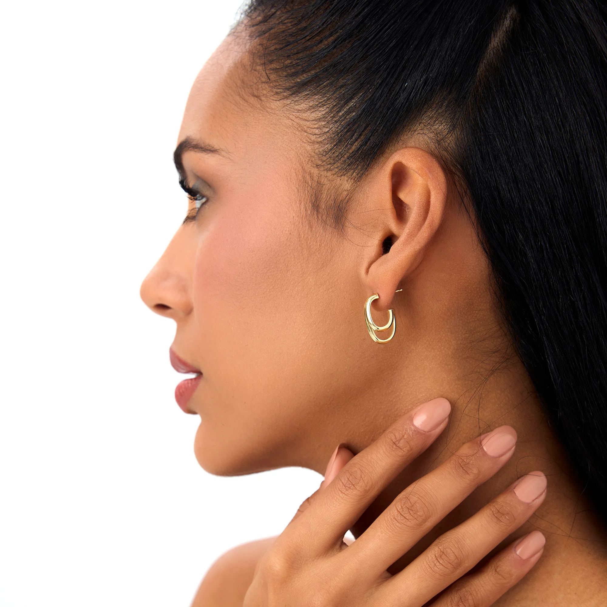 14k Modern Double Hoop Earrings - Image 5
