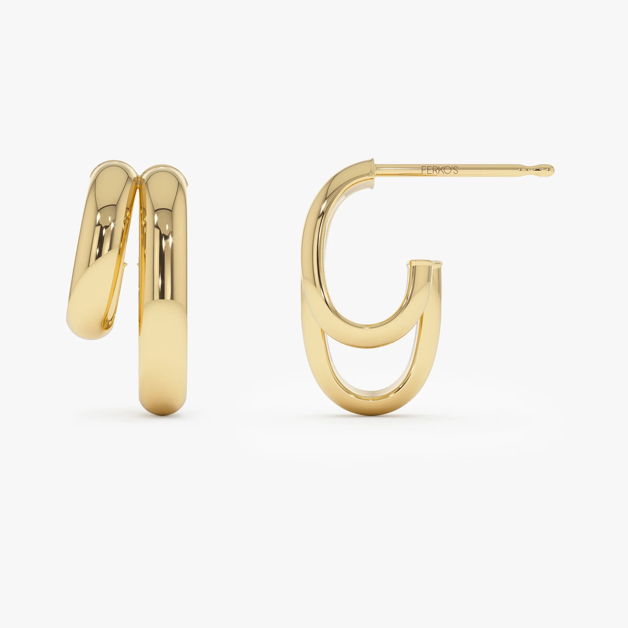 14k Modern Double Hoop Earrings - Image 6
