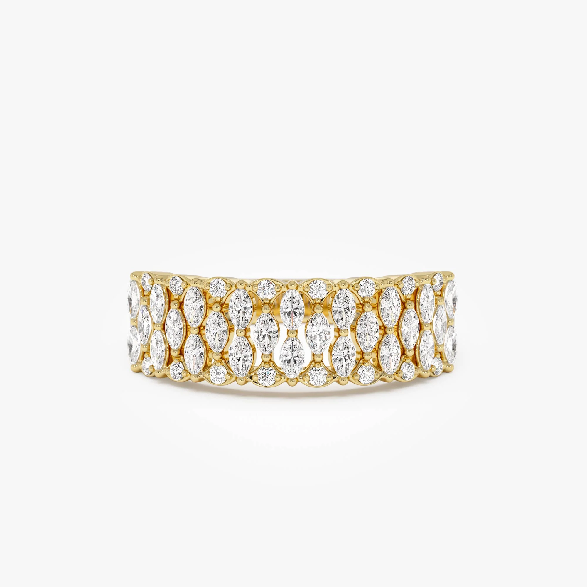 14k Multi Row Marquise Diamond Anniversary Ring