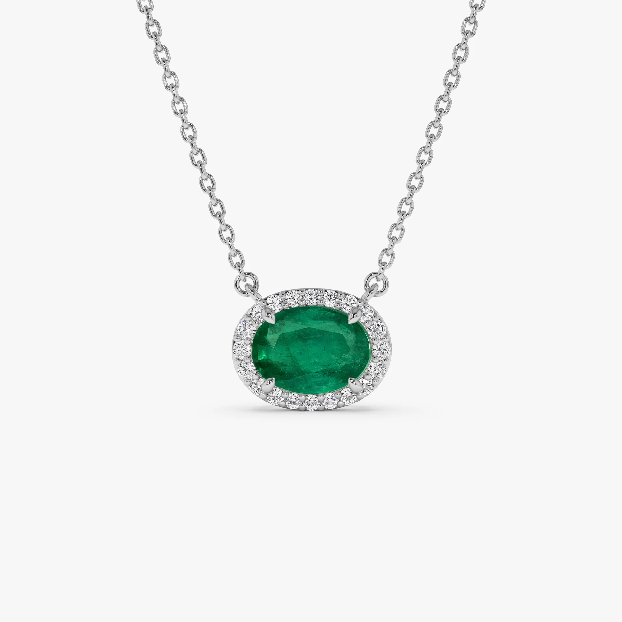 14k Oval Shape Emerald in Diamond Halo Setting - Image 8