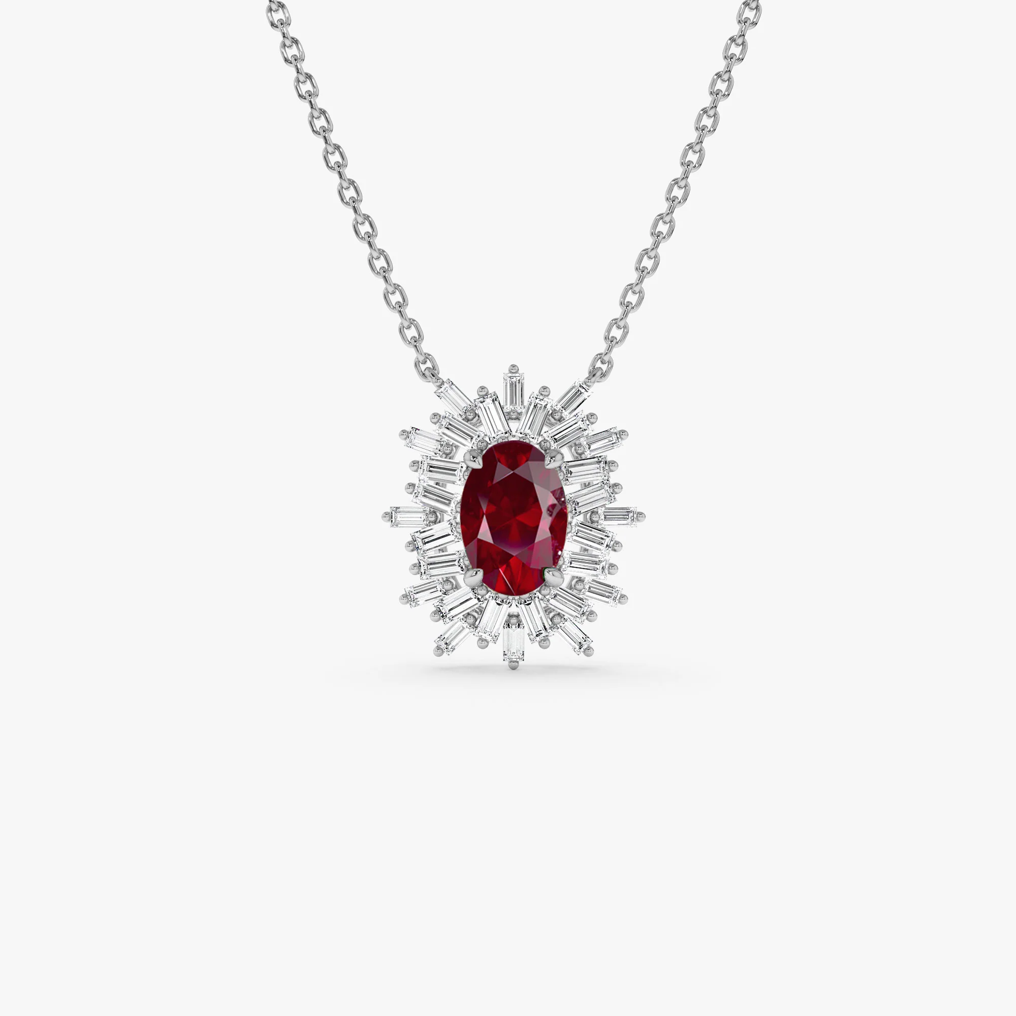 14k Oval Shape Ruby Necklace with Ballerina Baguettes - Image 6