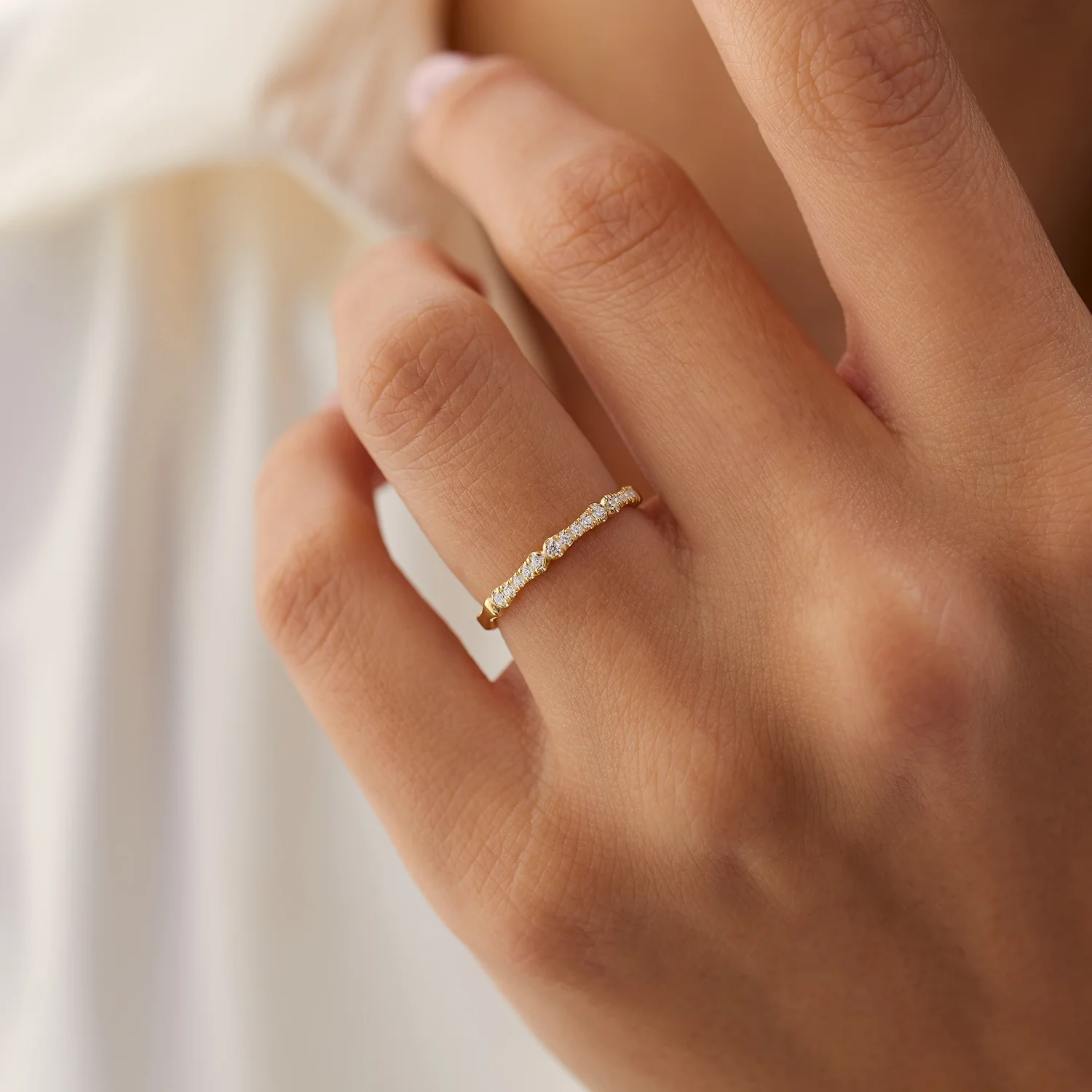 14k Pave Diamond Bamboo Ring - Image 2