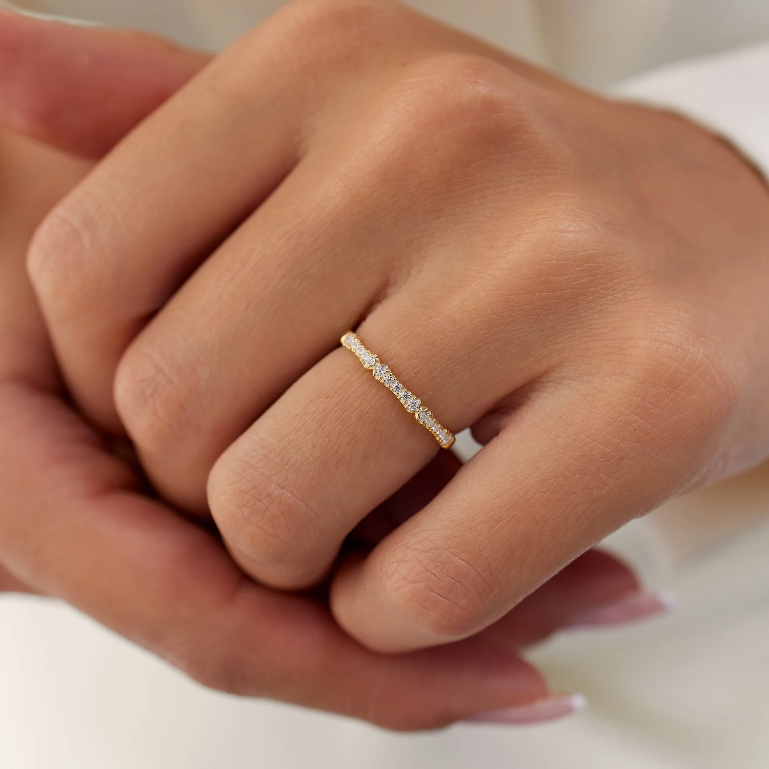 14k Pave Diamond Bamboo Ring - Image 3