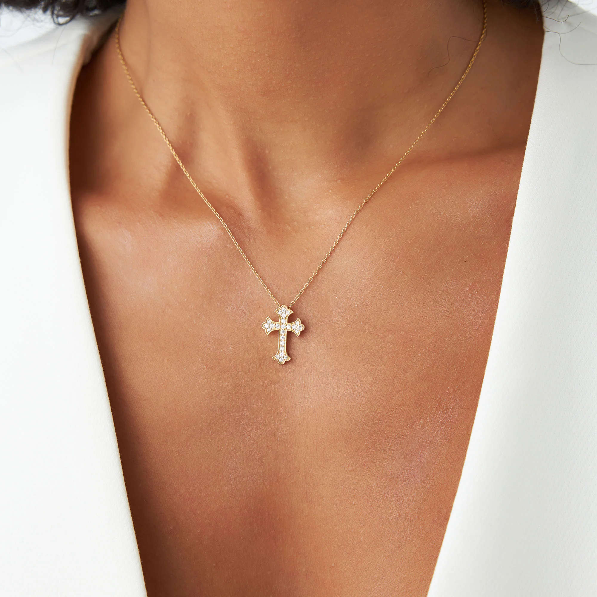 14k Pave Setting Gothic Diamond Cross - Image 5