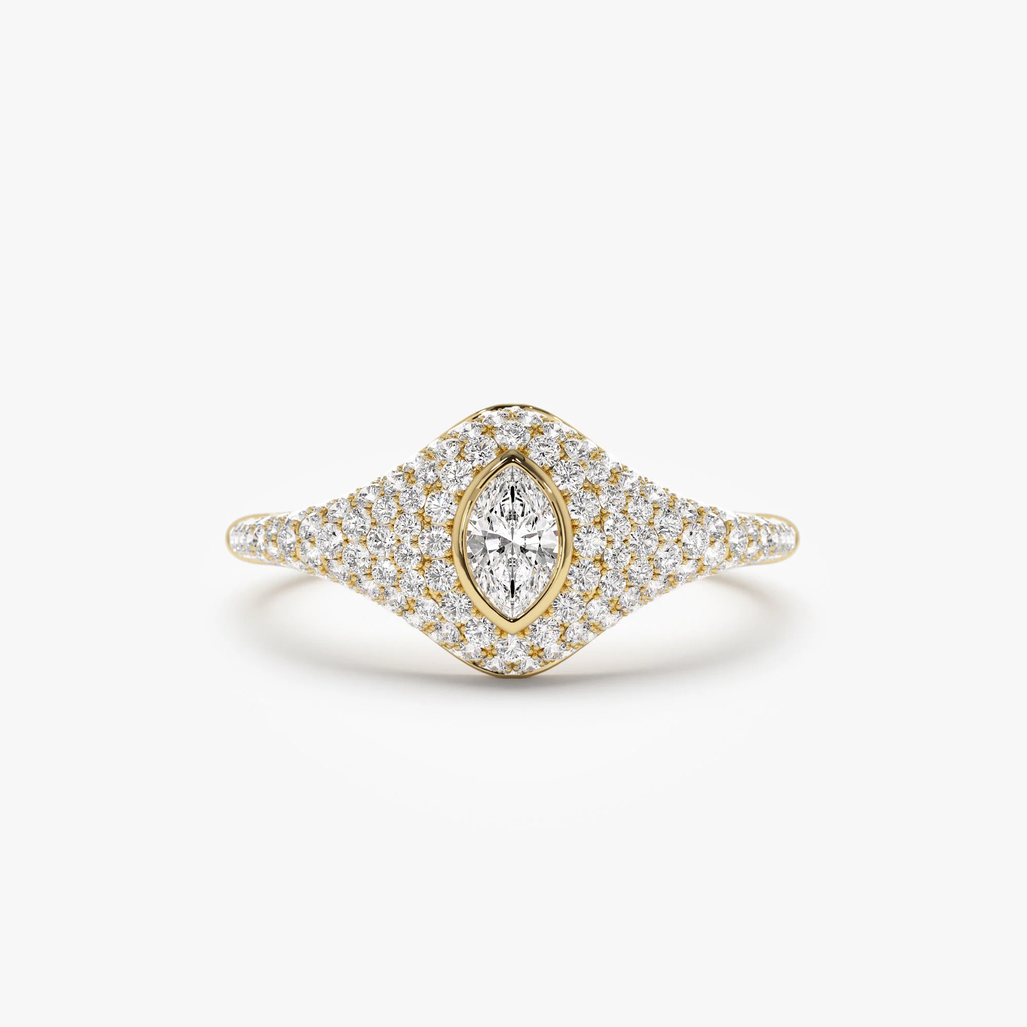 14K Pave Setting Marquise Shaped Diamond Signet Ring