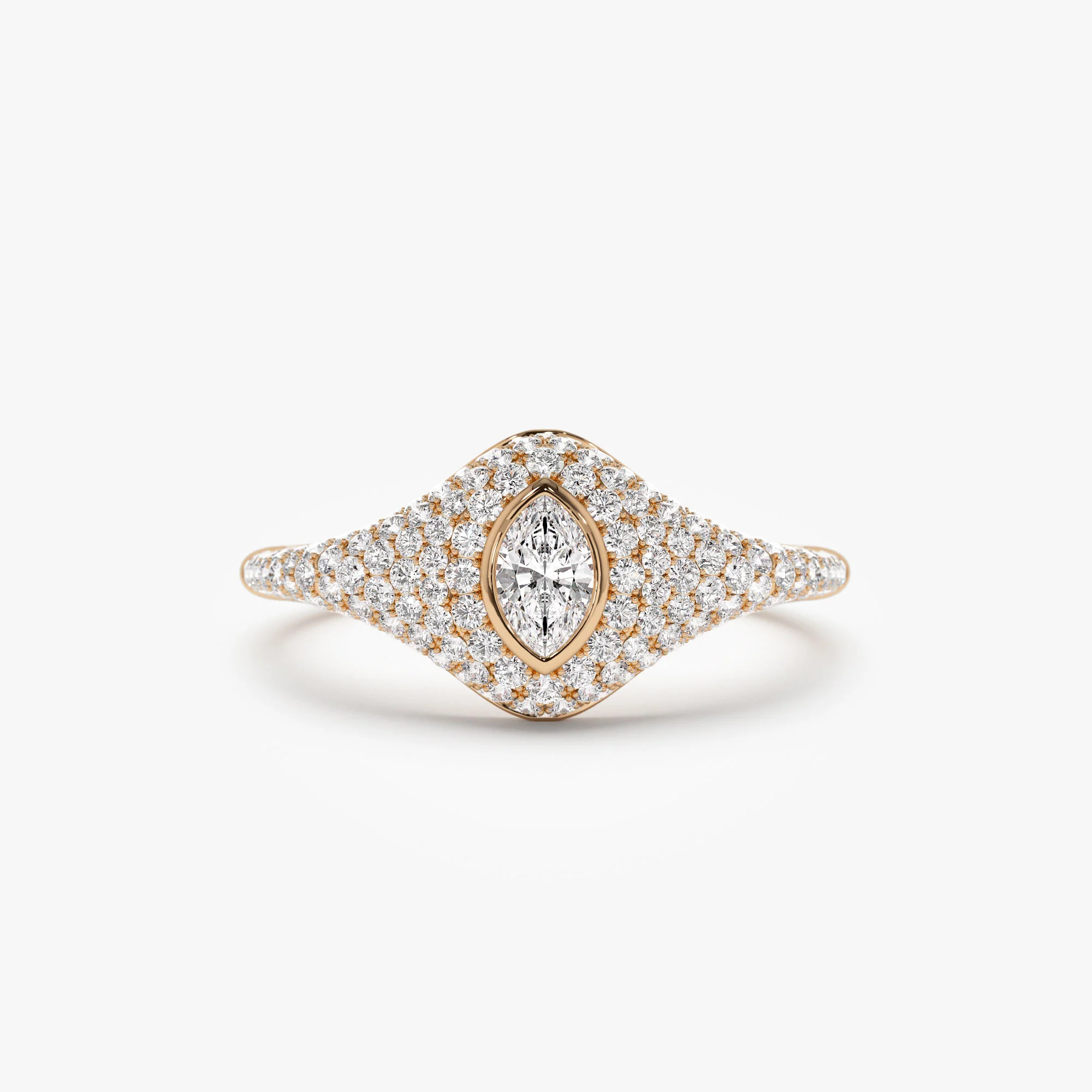 14K Pave Setting Marquise Shaped Diamond Signet Ring - Image 4