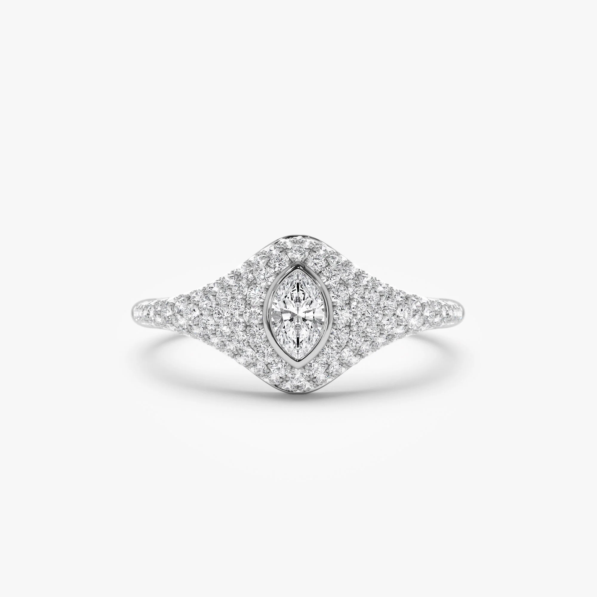 14K Pave Setting Marquise Shaped Diamond Signet Ring - Image 5