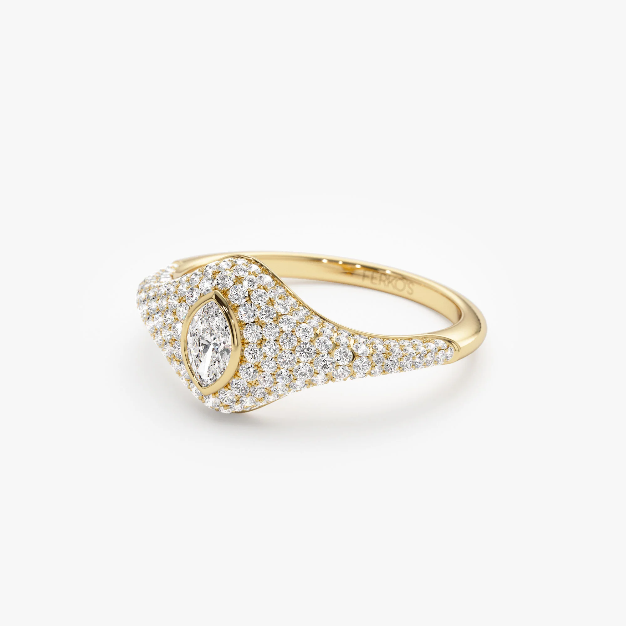 14K Pave Setting Marquise Shaped Diamond Signet Ring - Image 6