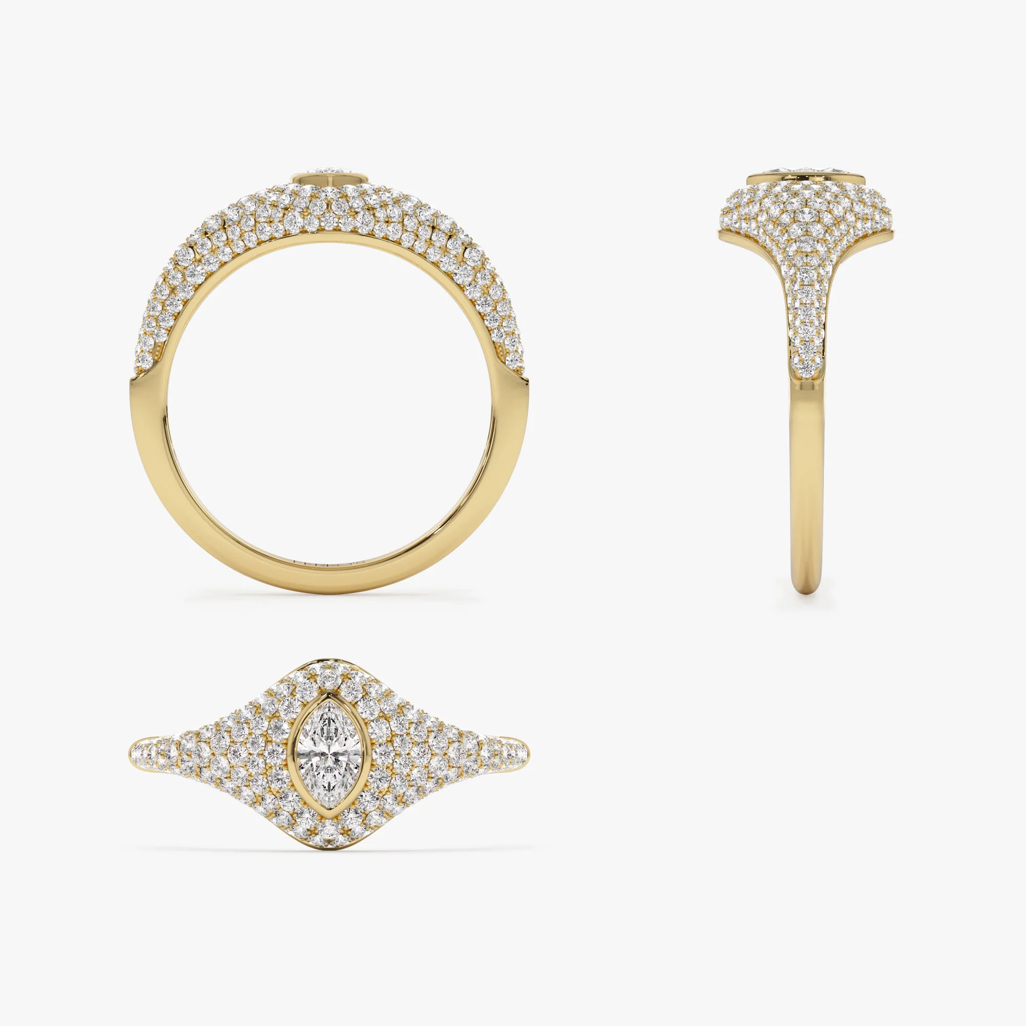 14K Pave Setting Marquise Shaped Diamond Signet Ring - Image 7