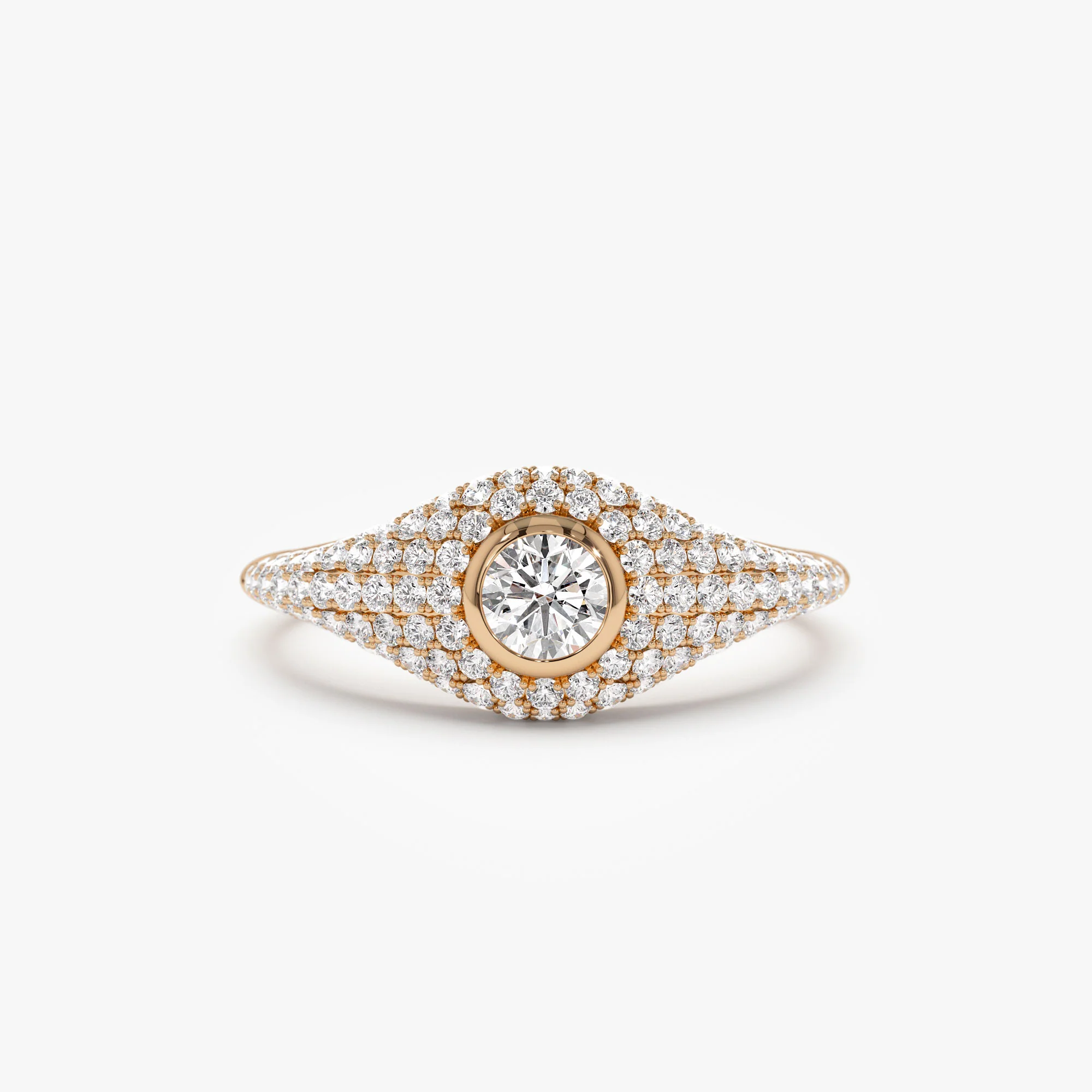 14K Pave Setting Round Diamond Signet Ring - Image 6