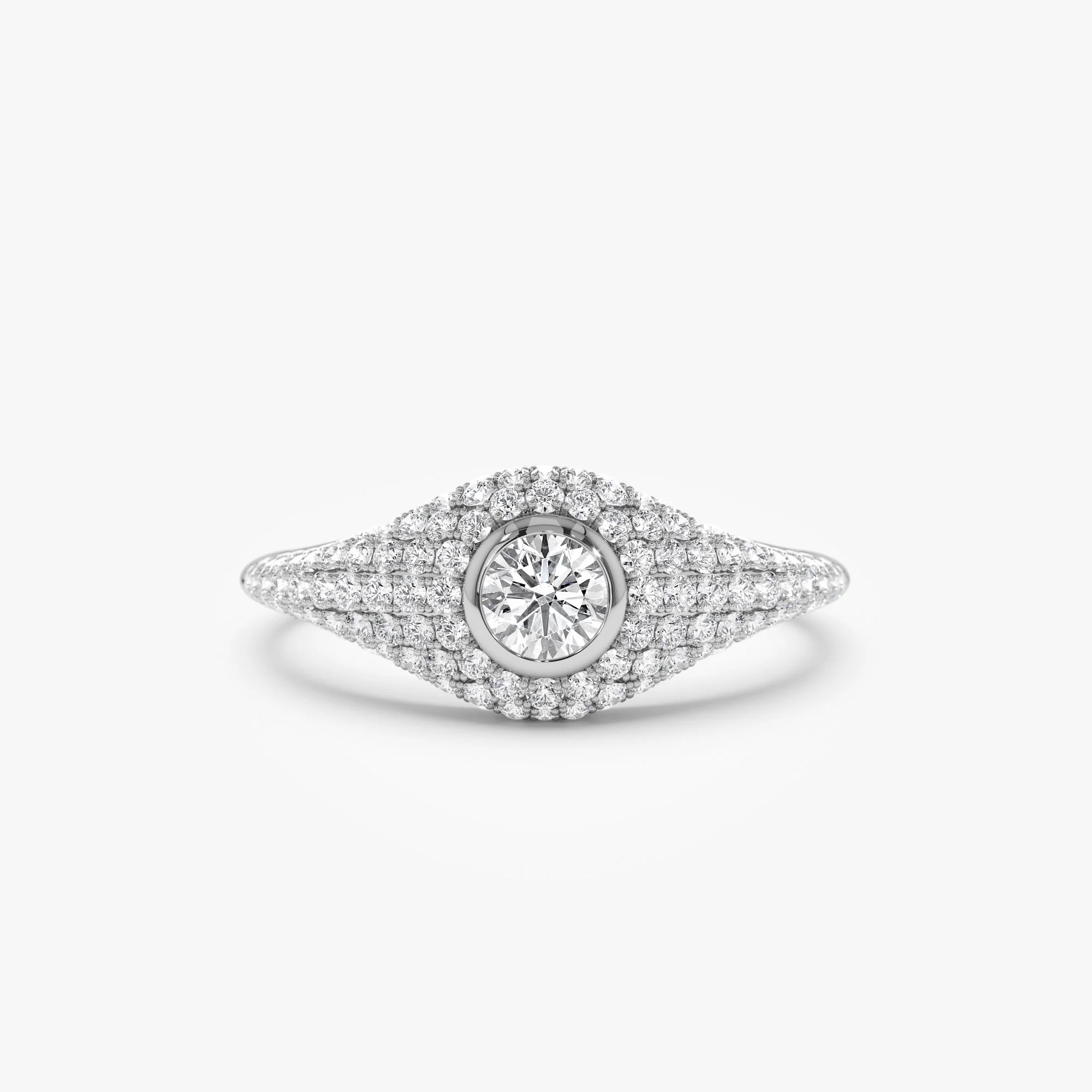 14K Pave Setting Round Diamond Signet Ring - Image 7