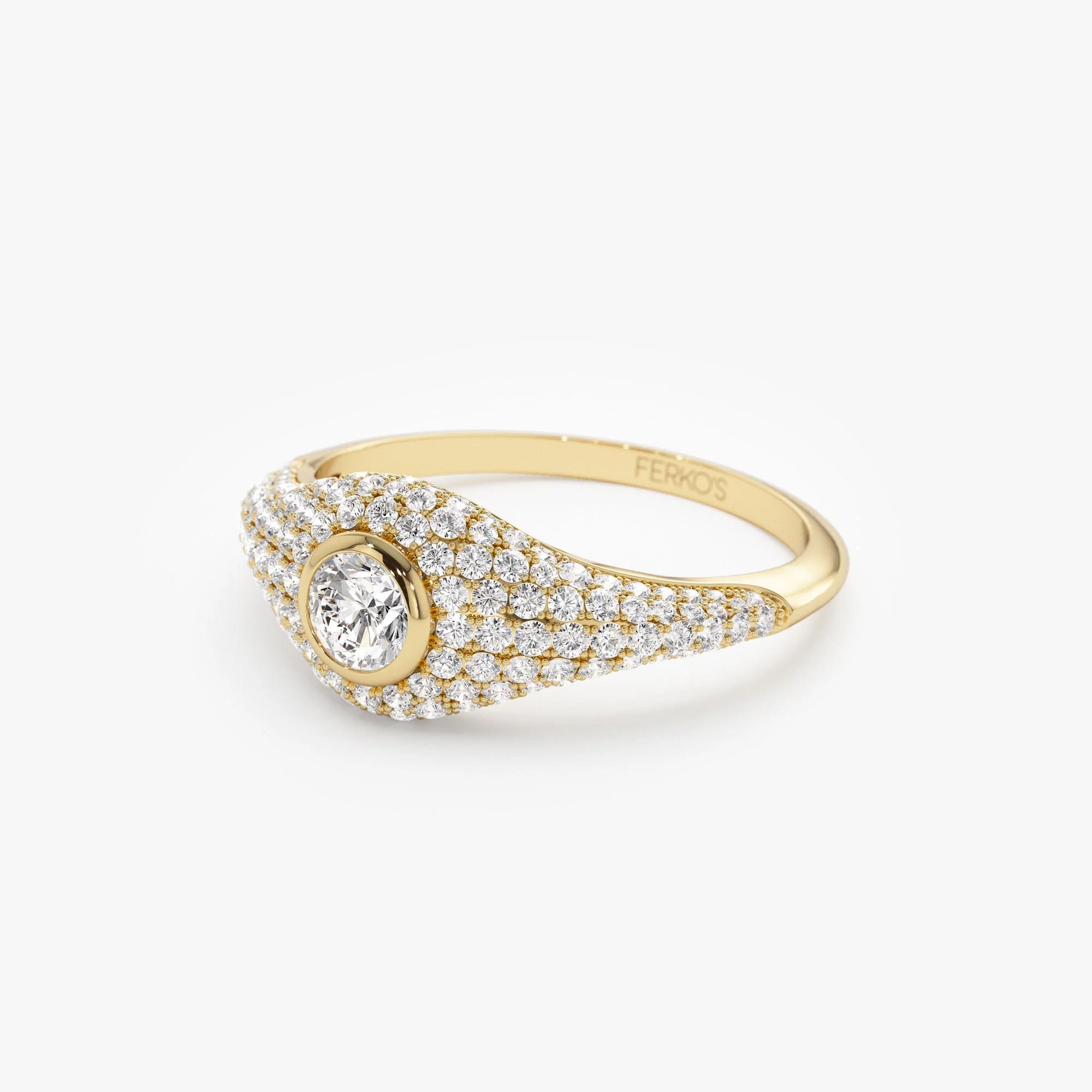 14K Pave Setting Round Diamond Signet Ring - Image 8