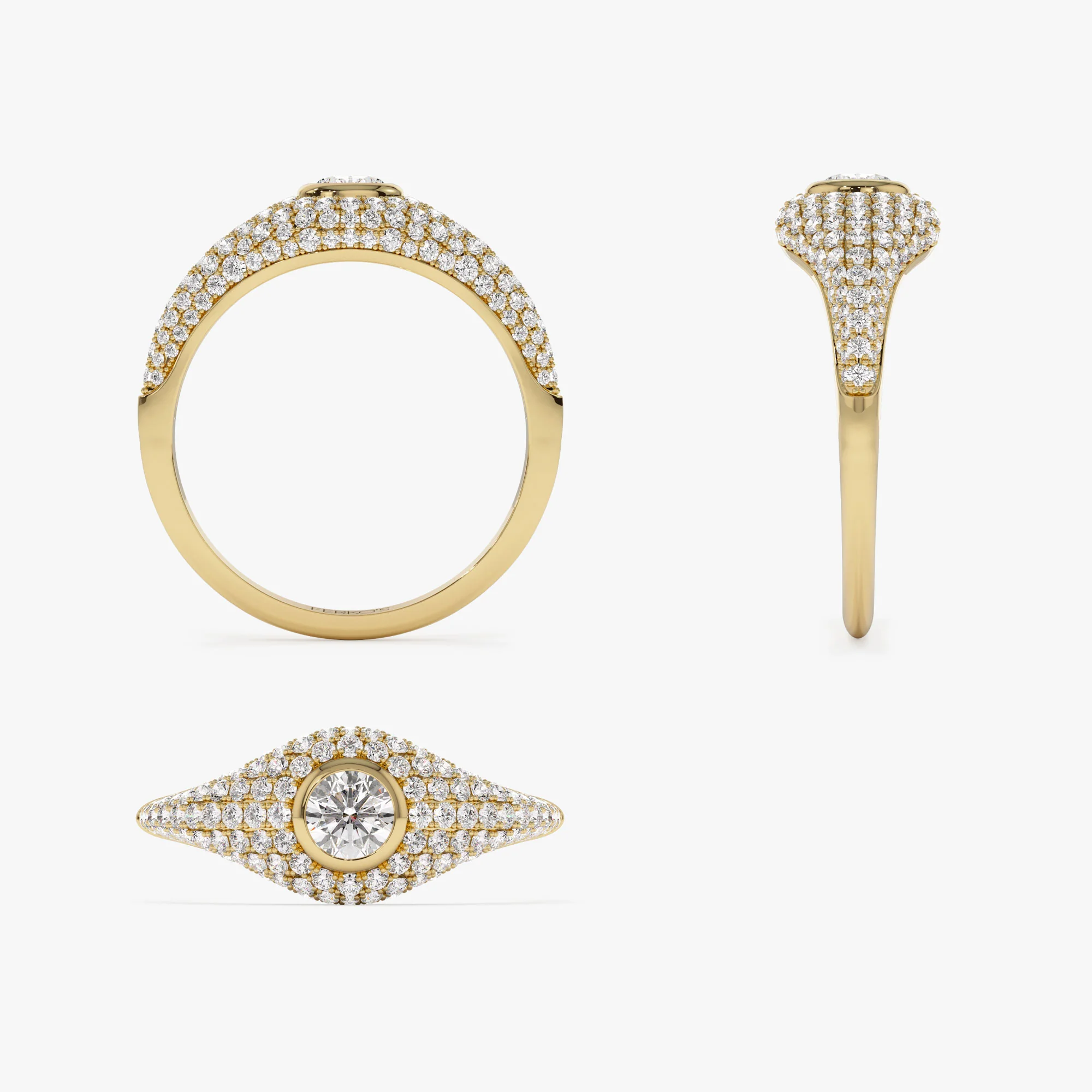 14K Pave Setting Round Diamond Signet Ring - Image 9