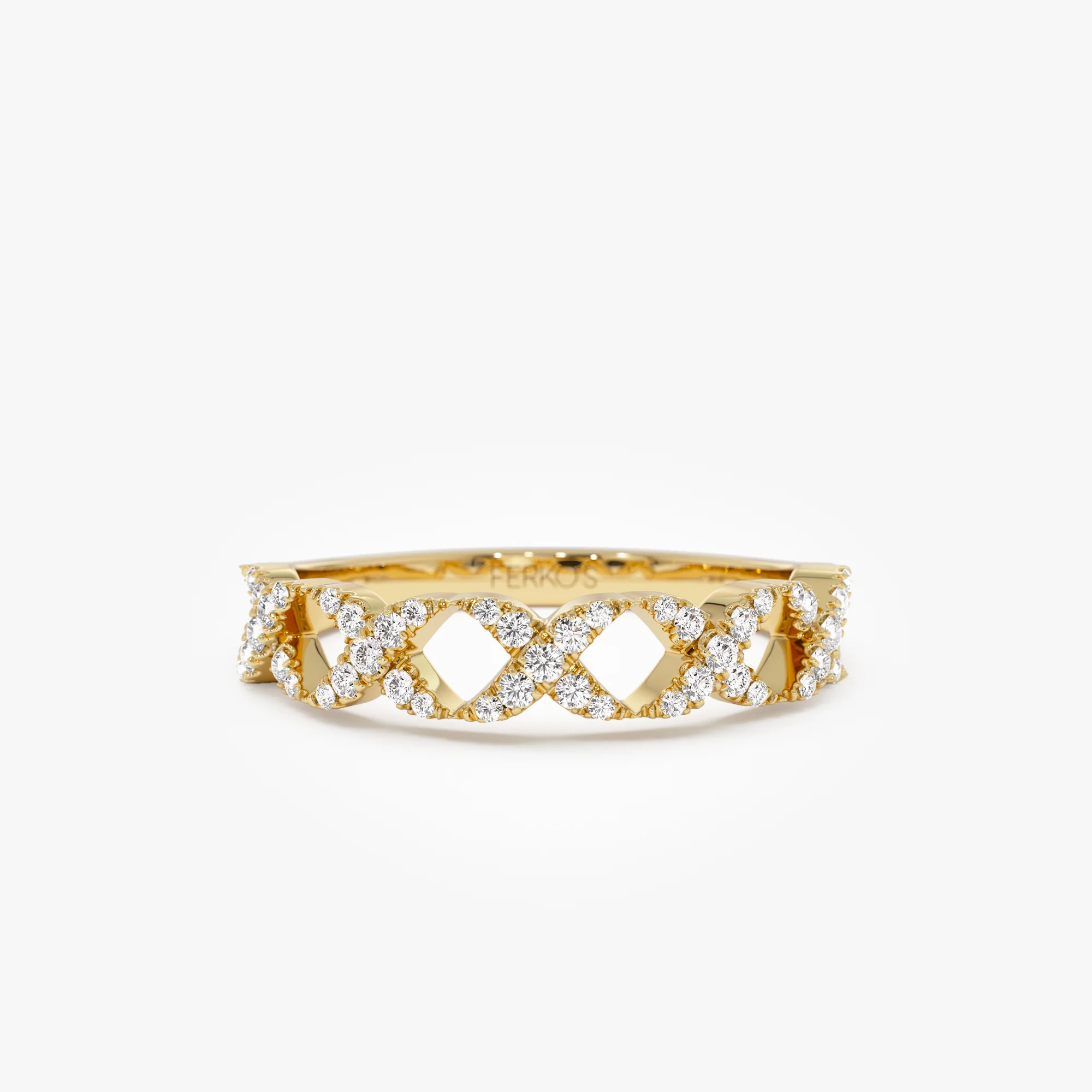 14k Pave Setting Round Diamond X Ring