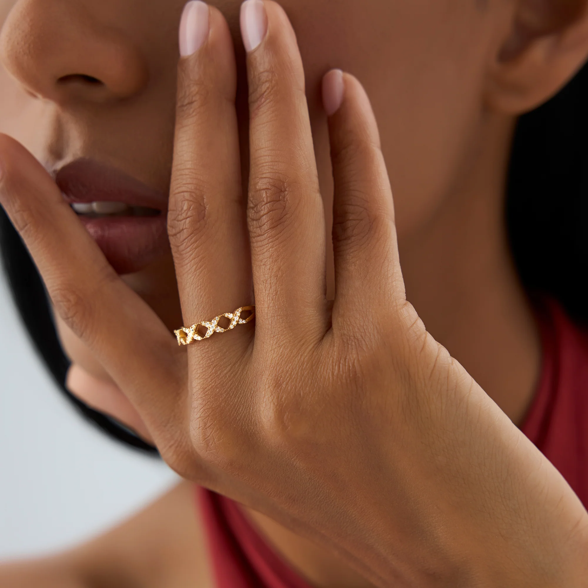 14k Pave Setting Round Diamond X Ring - Image 4
