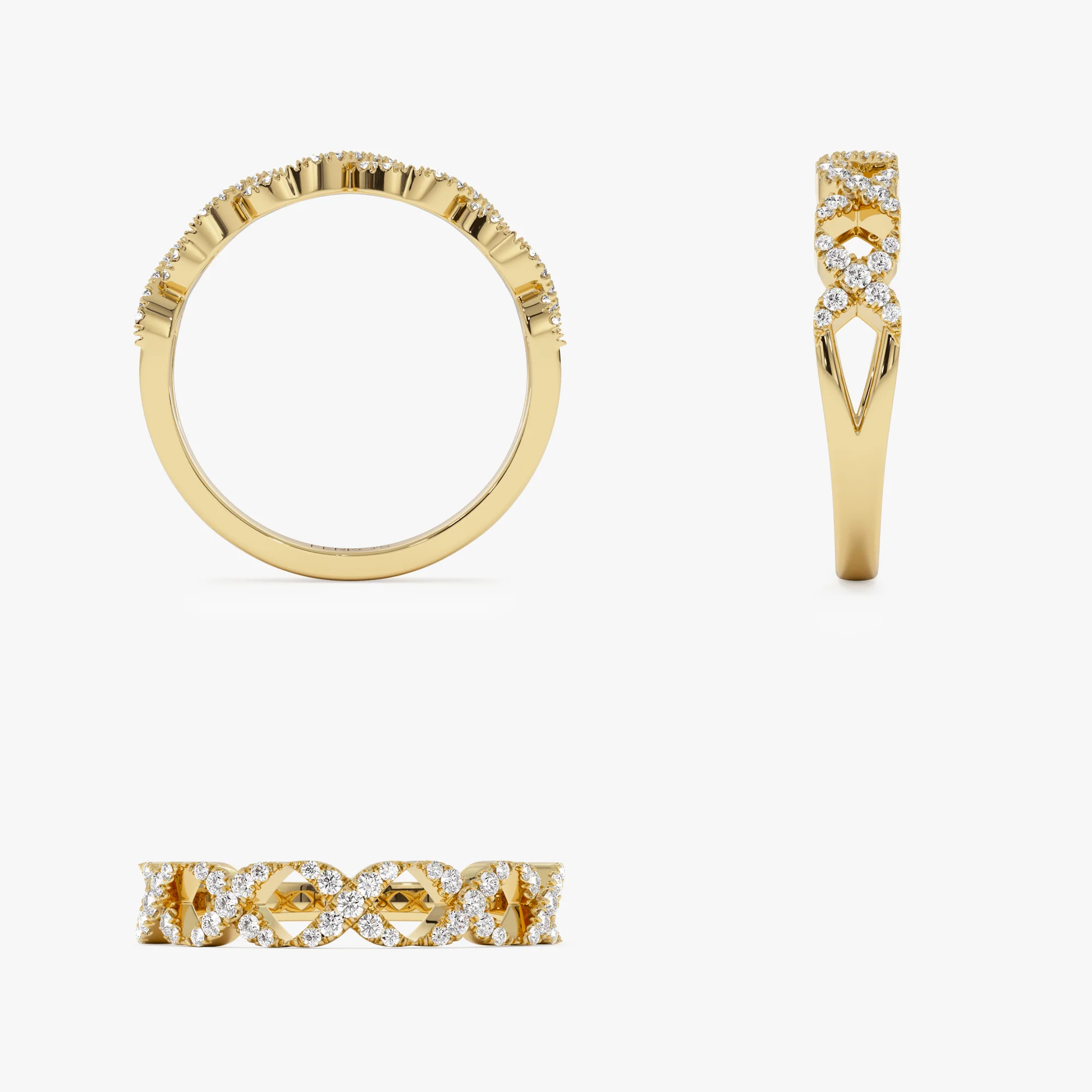 14k Pave Setting Round Diamond X Ring - Image 6