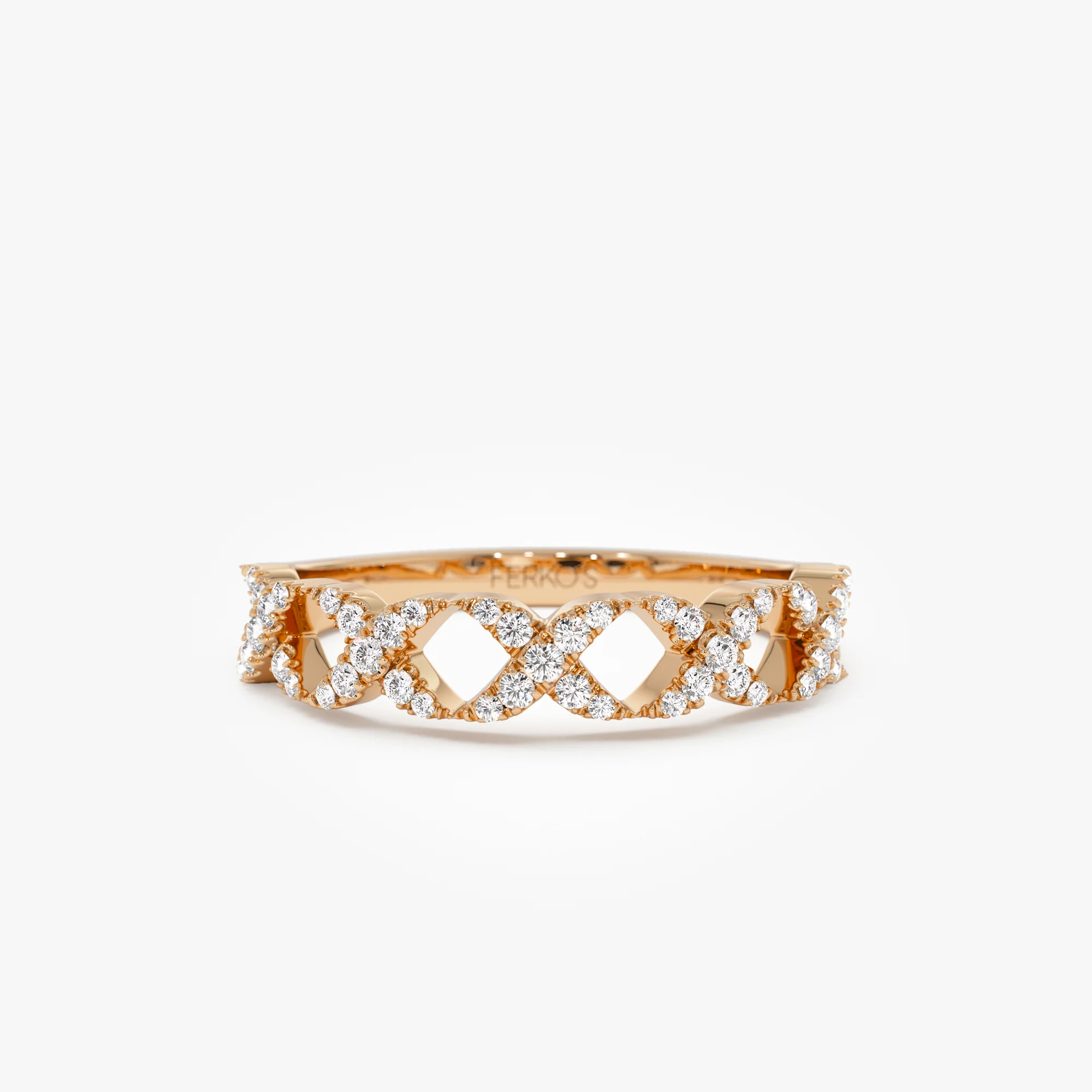 14k Pave Setting Round Diamond X Ring - Image 8