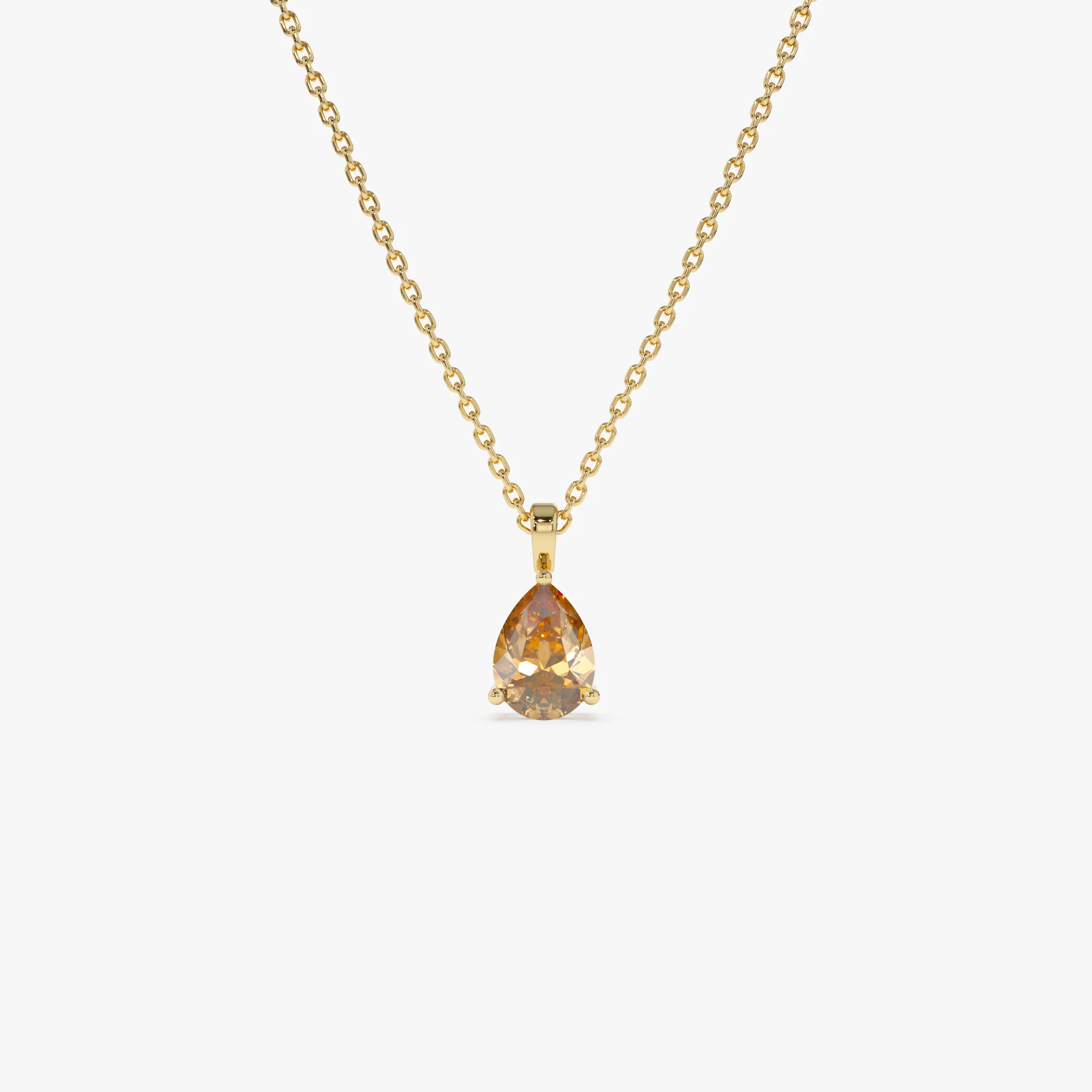 14k Pear Shape Citrine Solitaire Necklace