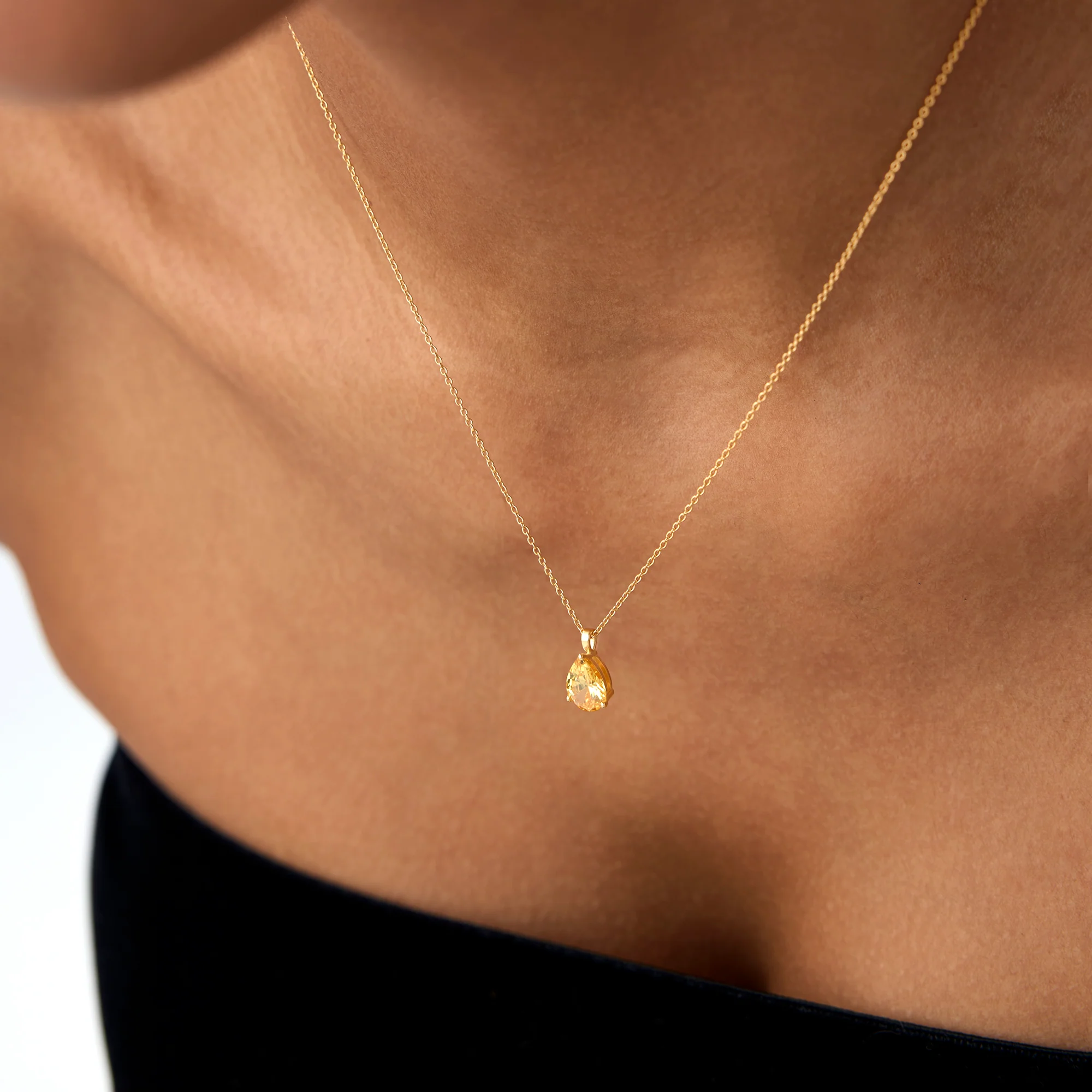 14k Pear Shape Citrine Solitaire Necklace - Image 3
