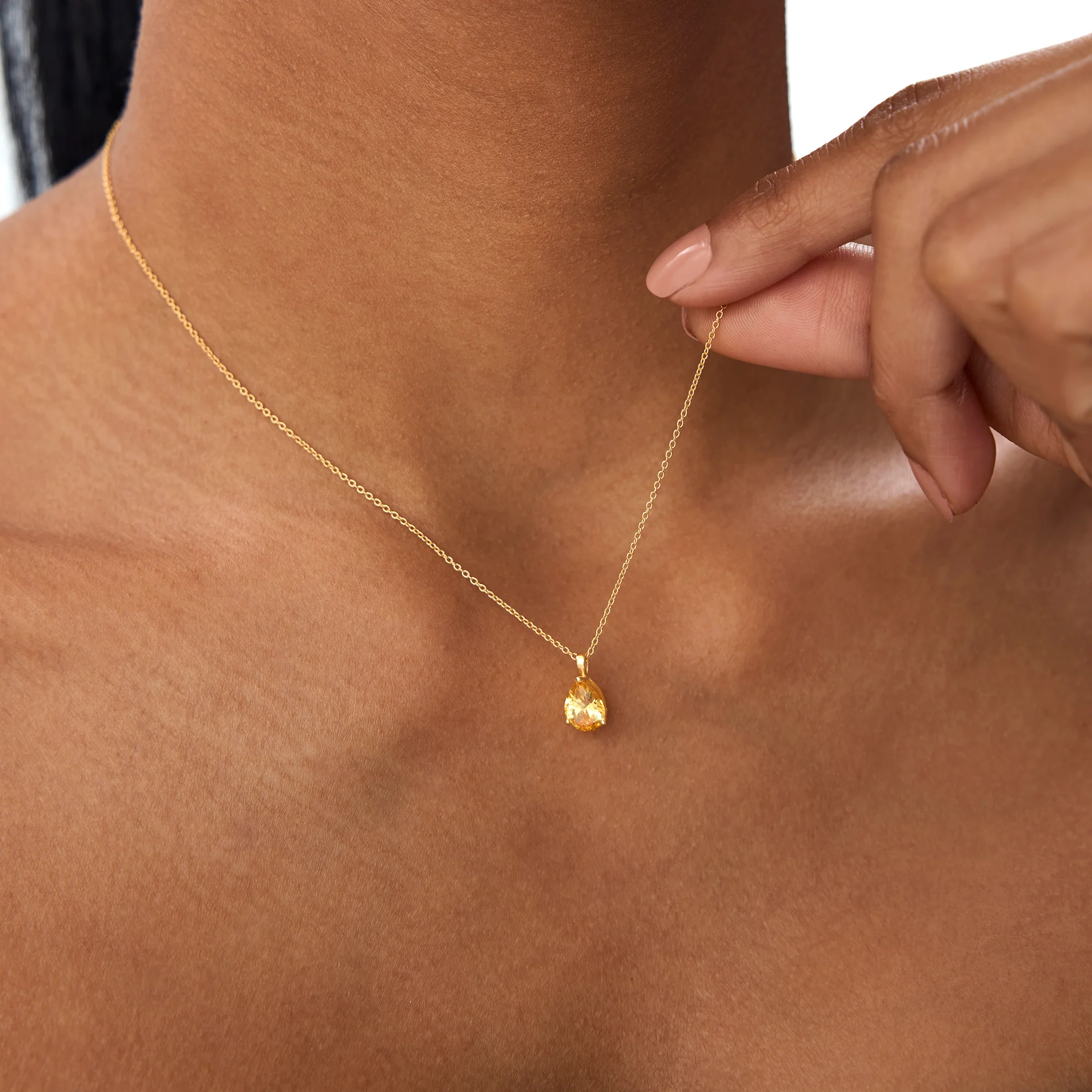 14k Pear Shape Citrine Solitaire Necklace - Image 4