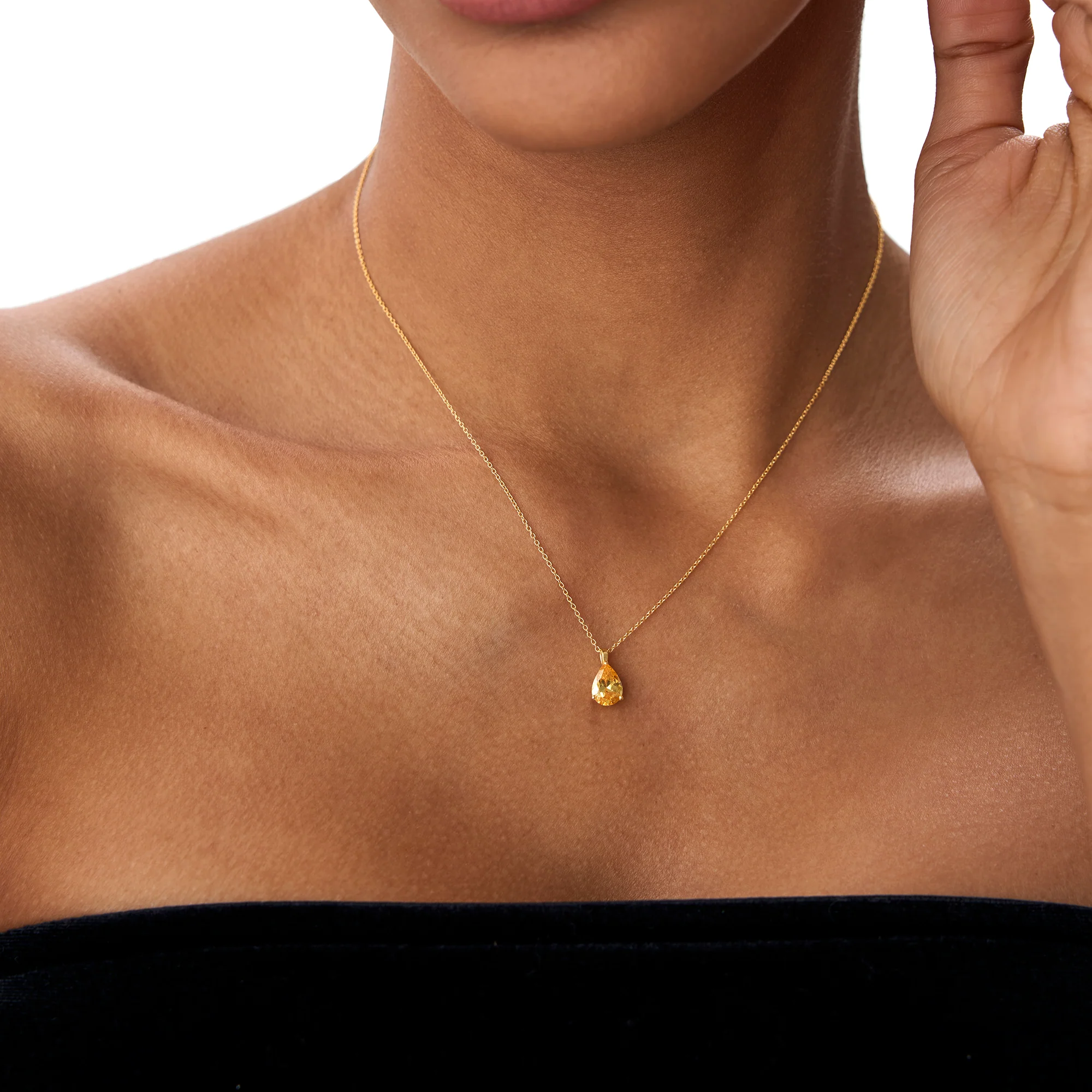 14k Pear Shape Citrine Solitaire Necklace - Image 5