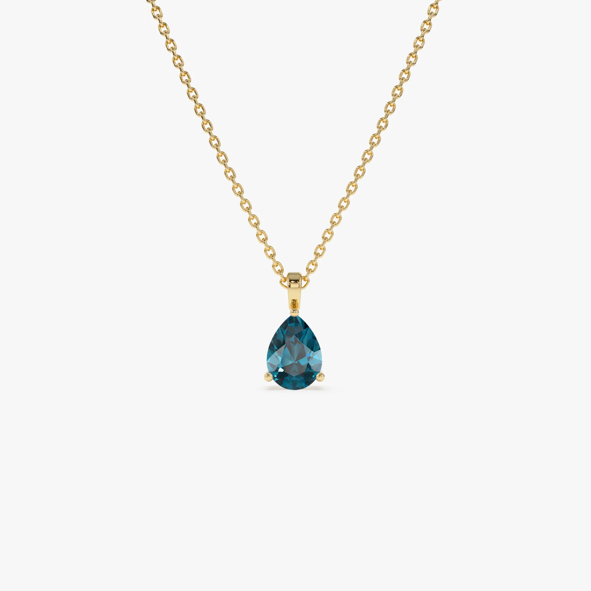 14k Pear Shape London Blue Topaz Solitaire Necklace
