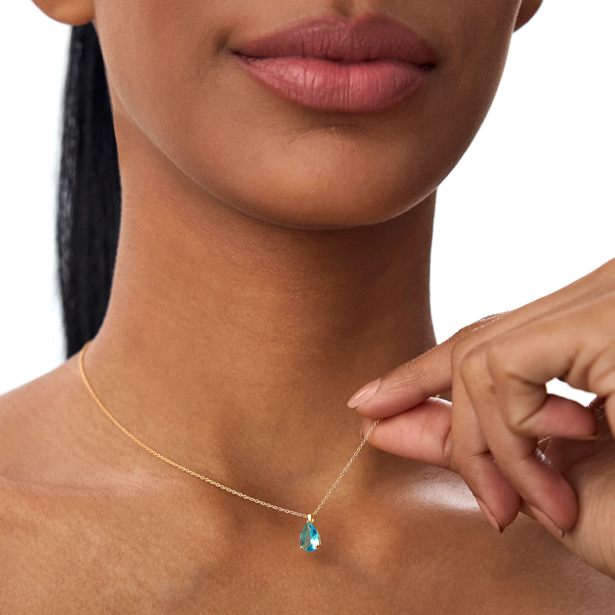 14k Pear Shape London Blue Topaz Solitaire Necklace - Image 2