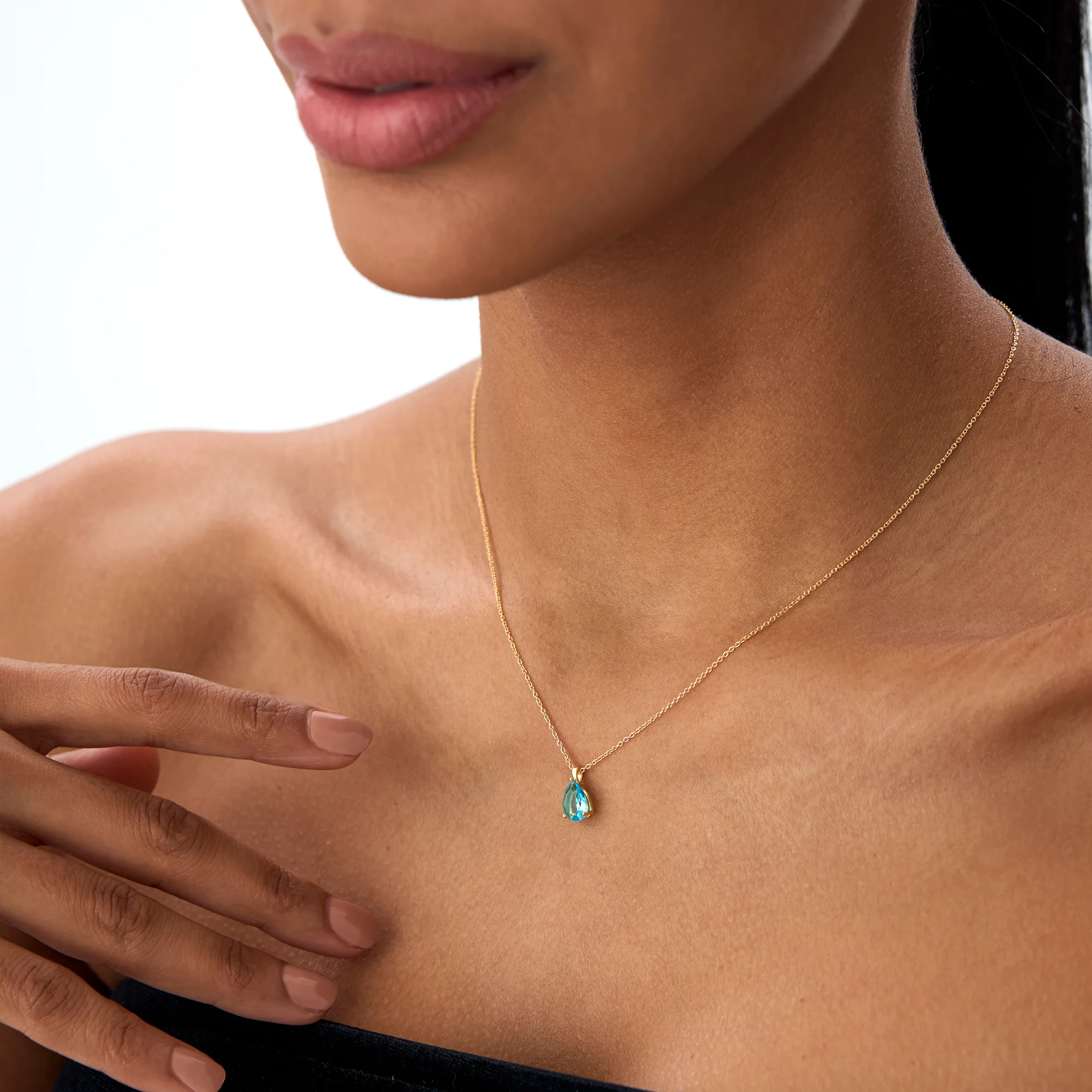 14k Pear Shape London Blue Topaz Solitaire Necklace - Image 3