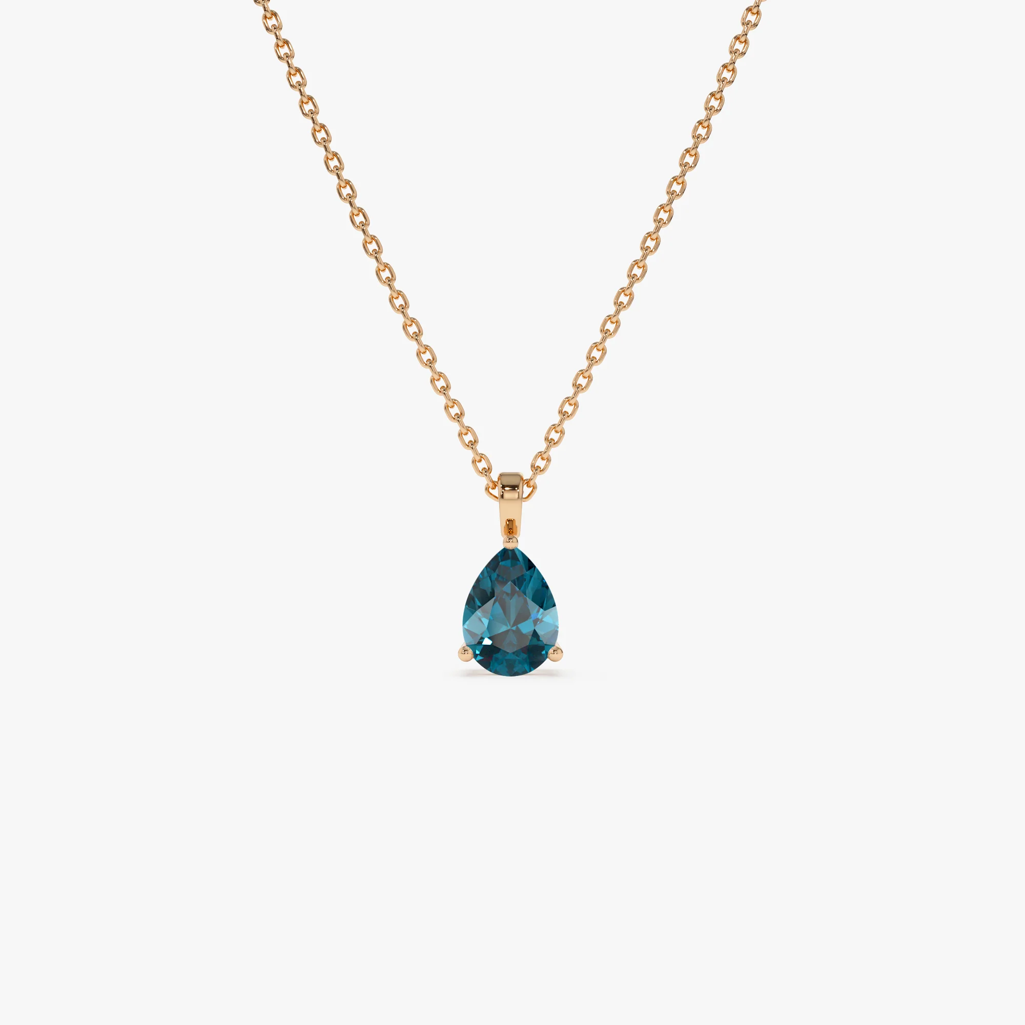 14k Pear Shape London Blue Topaz Solitaire Necklace - Image 5